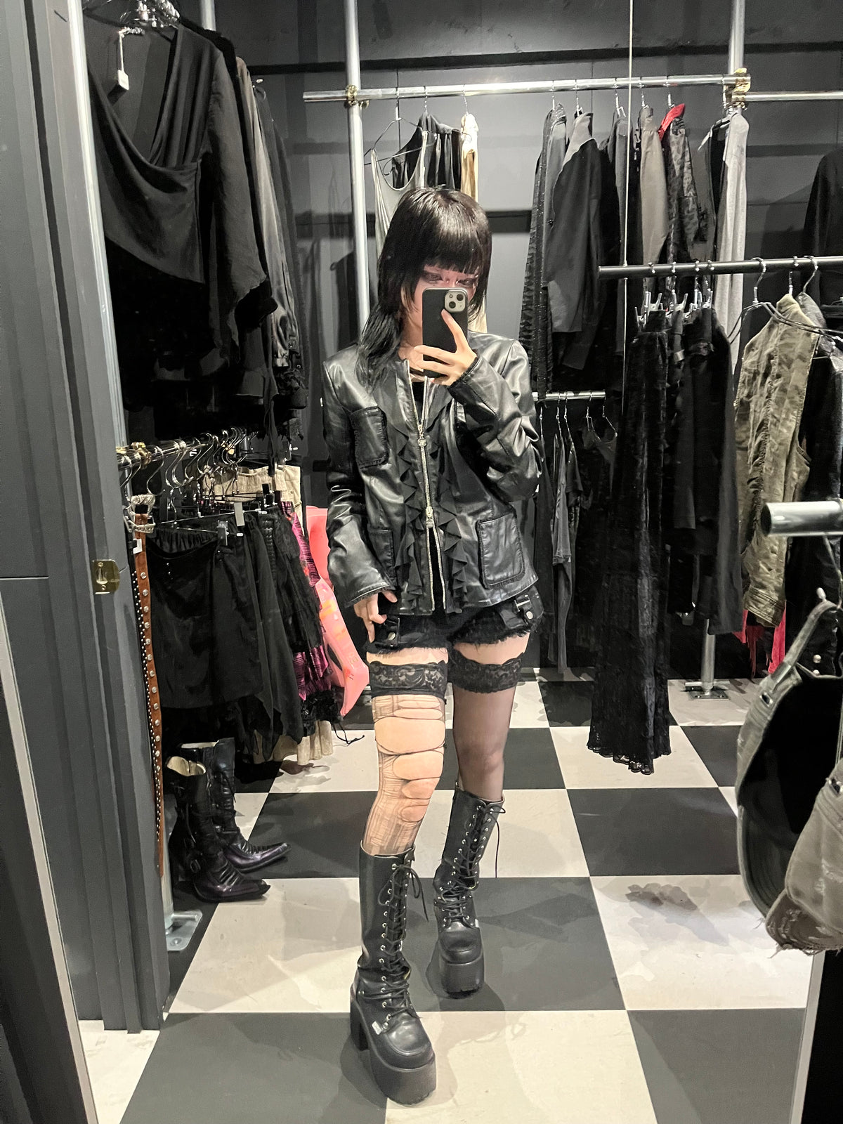Patrizia Pepe Ruffle Leather Jacket