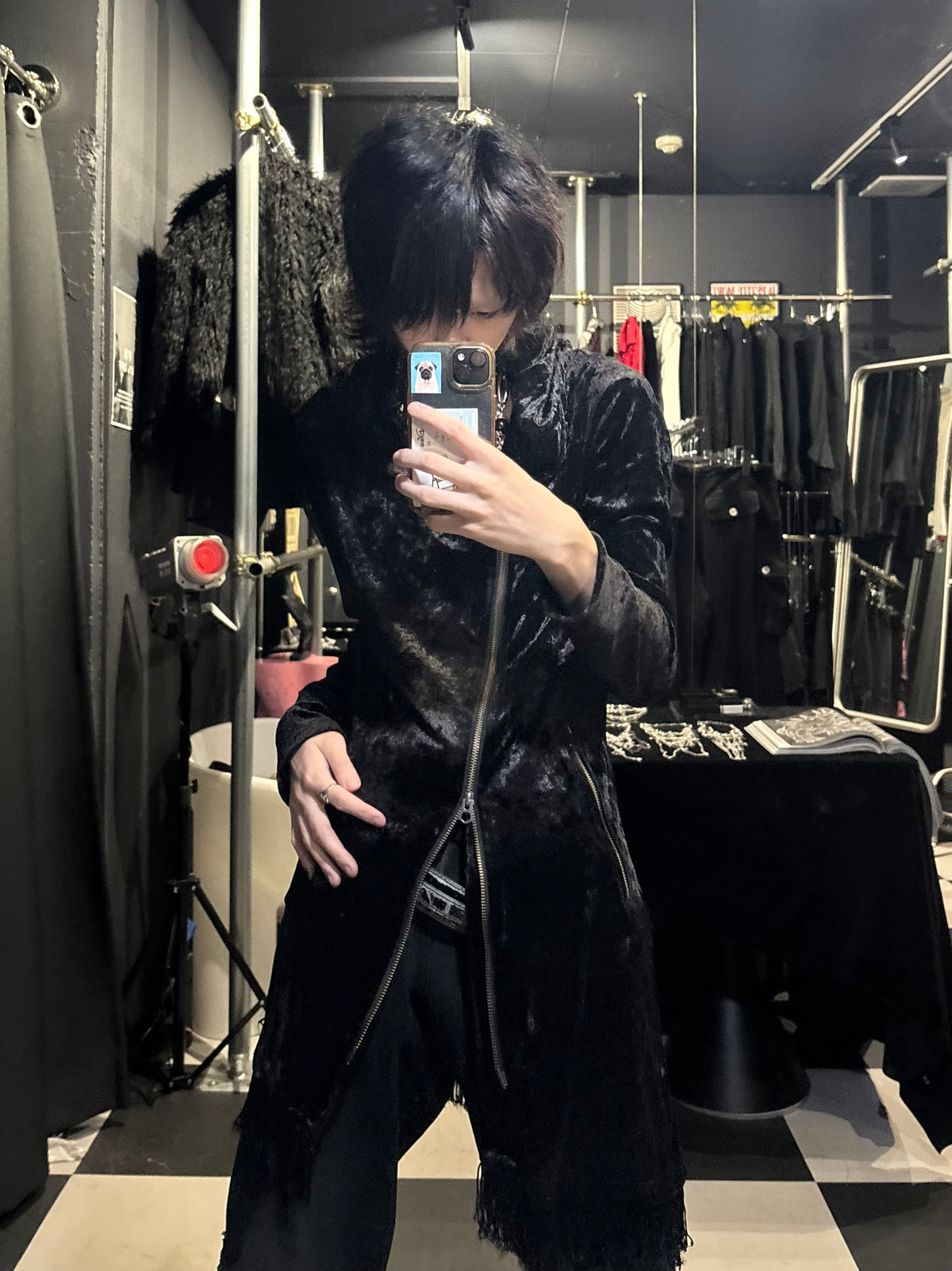 Crushed Velvet Hooded Coat