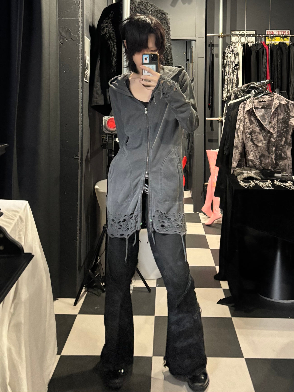 Distressed Zip Hoodie