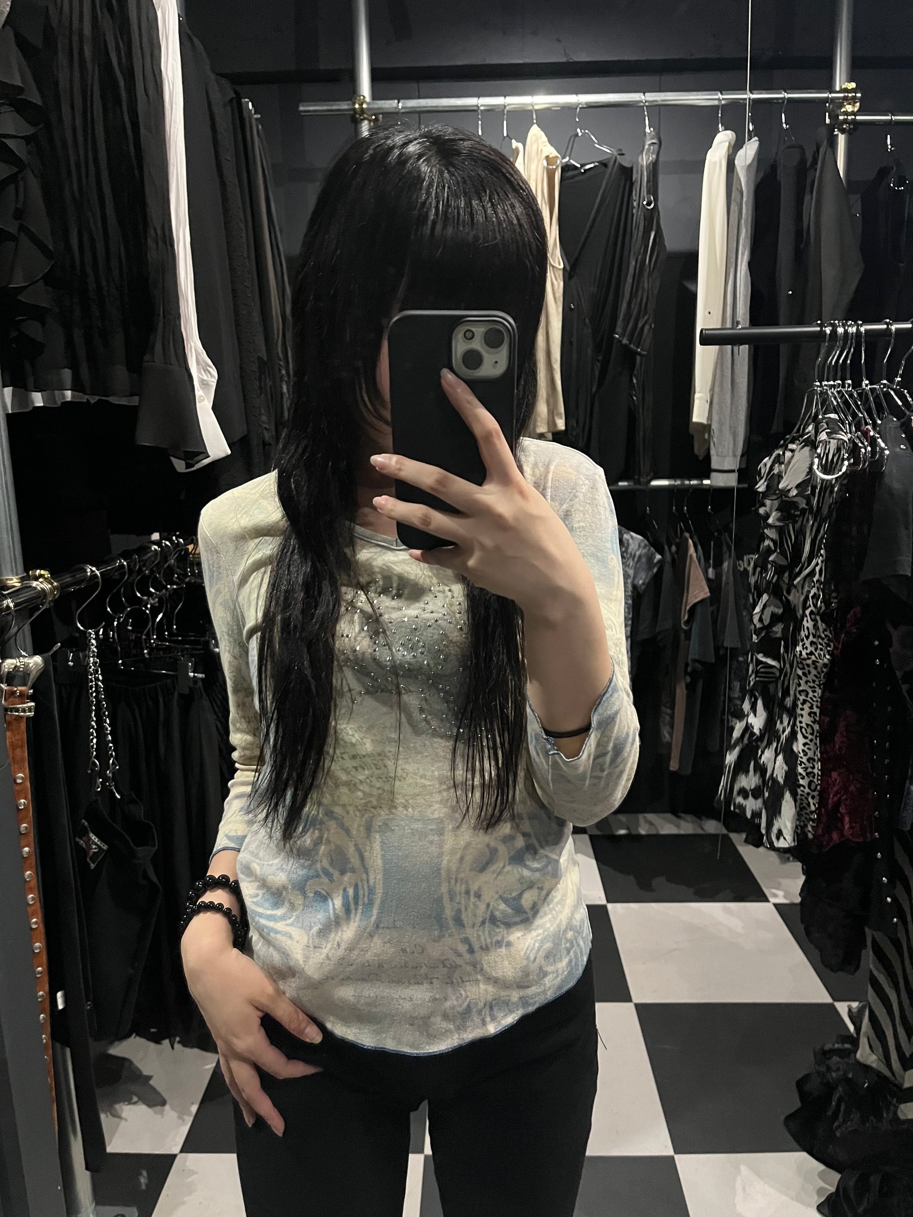 Y2K Rhinestone Graphic Long Sleeve T-Shirt