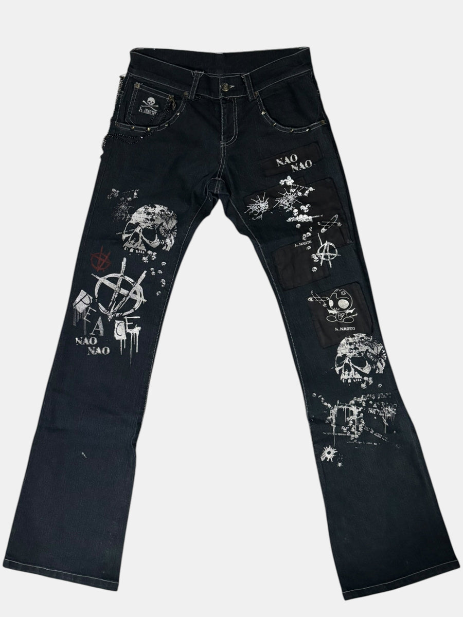 h.NAOTO h.ANARCHY Punk Patchwork Flare Jeans
