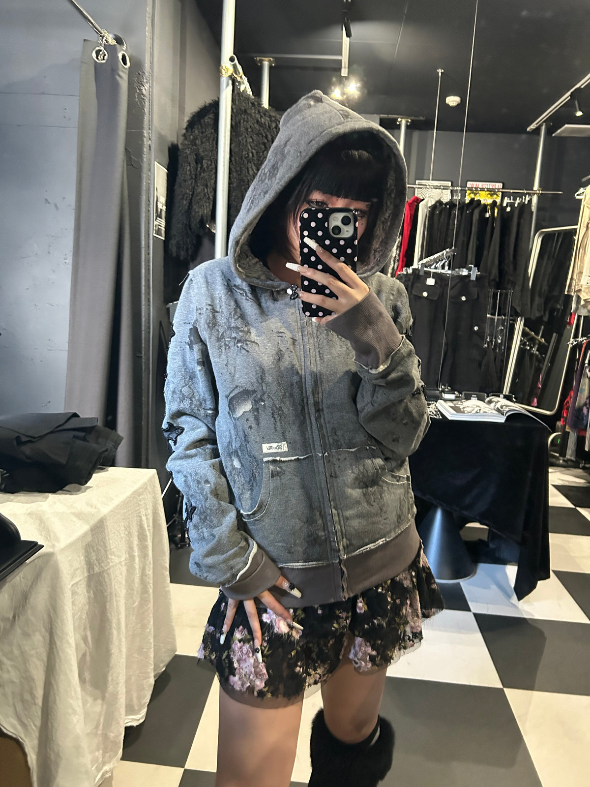 Cross-Applique Zip Hoodie