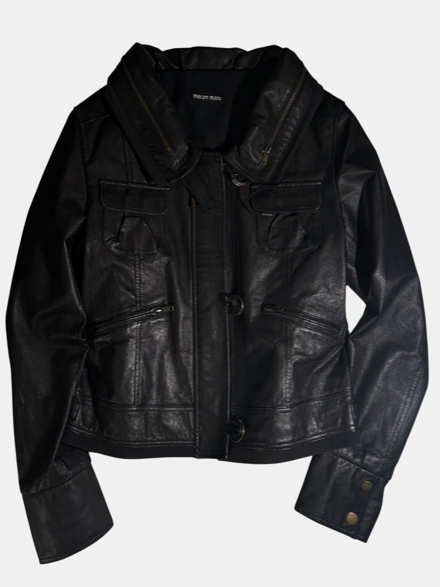 Philipp Plein D-Ring Funnel Neck Leather Jacket