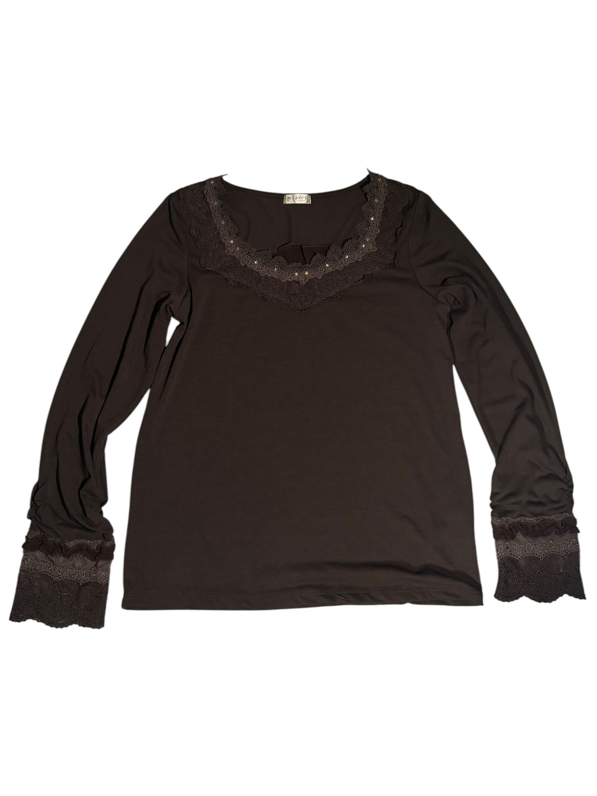 axes femme Lace-Trim Long Sleeve Top