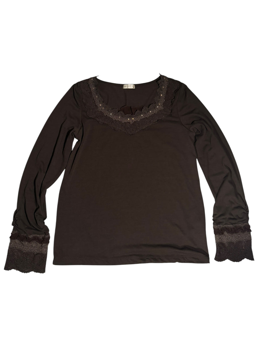 axes femme Lace-Trim Long Sleeve Top