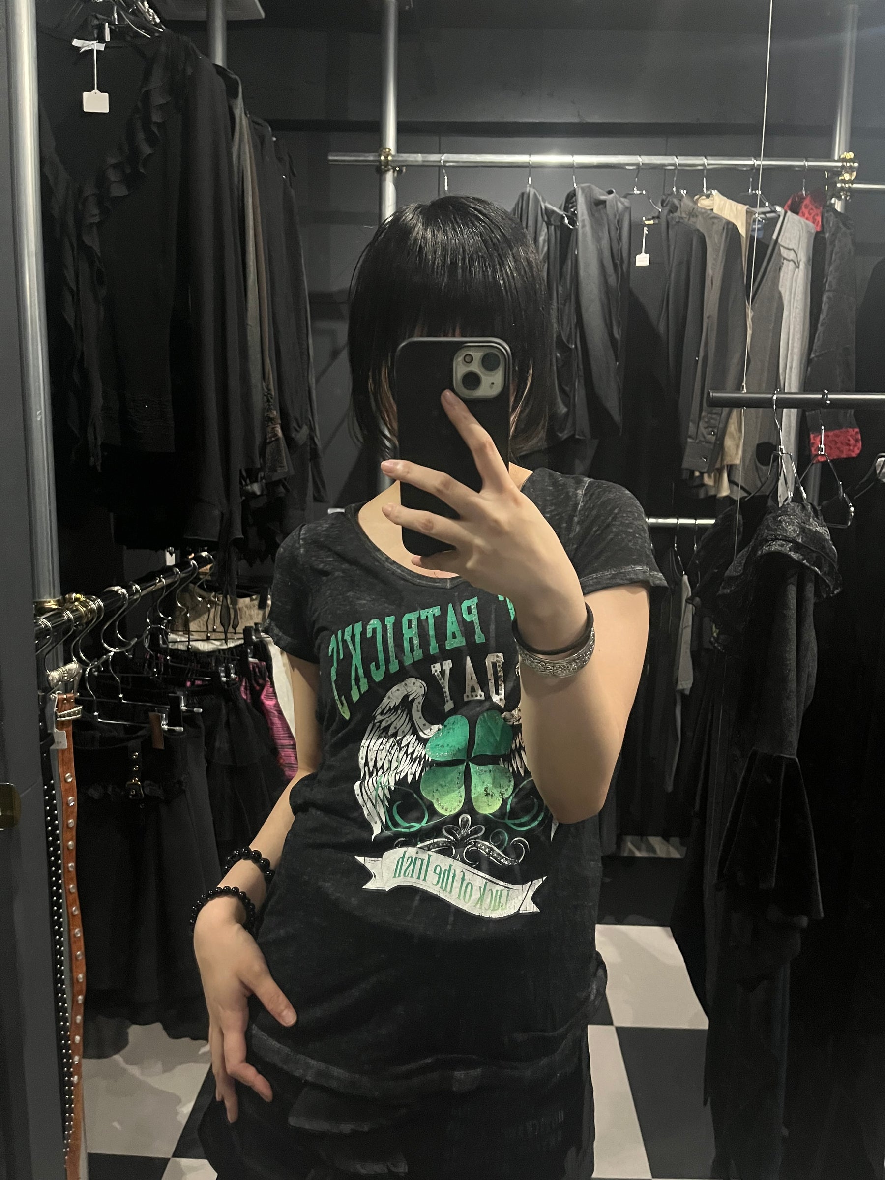 Rocker Girl Winged Shamrock V-Neck Tee