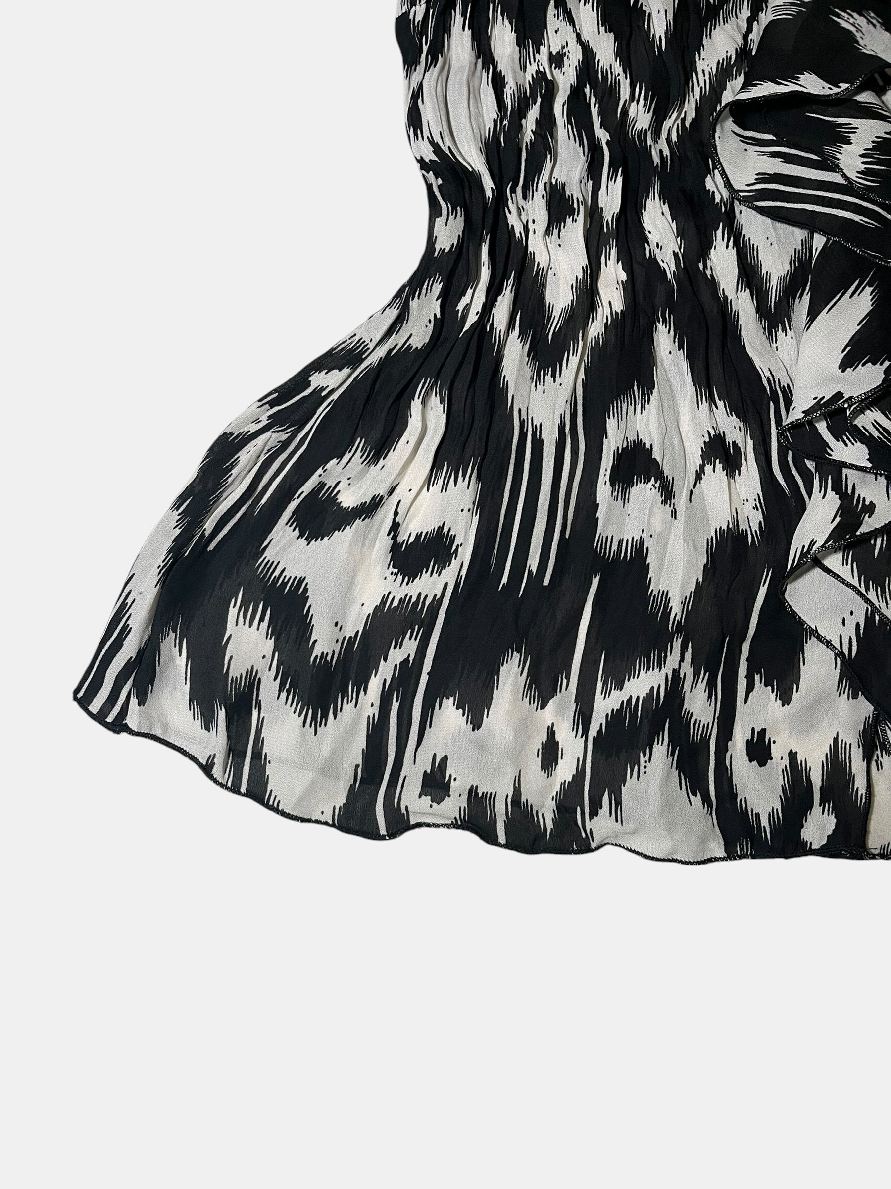 Abstract-Print Ruffle Sleeveless Blouse