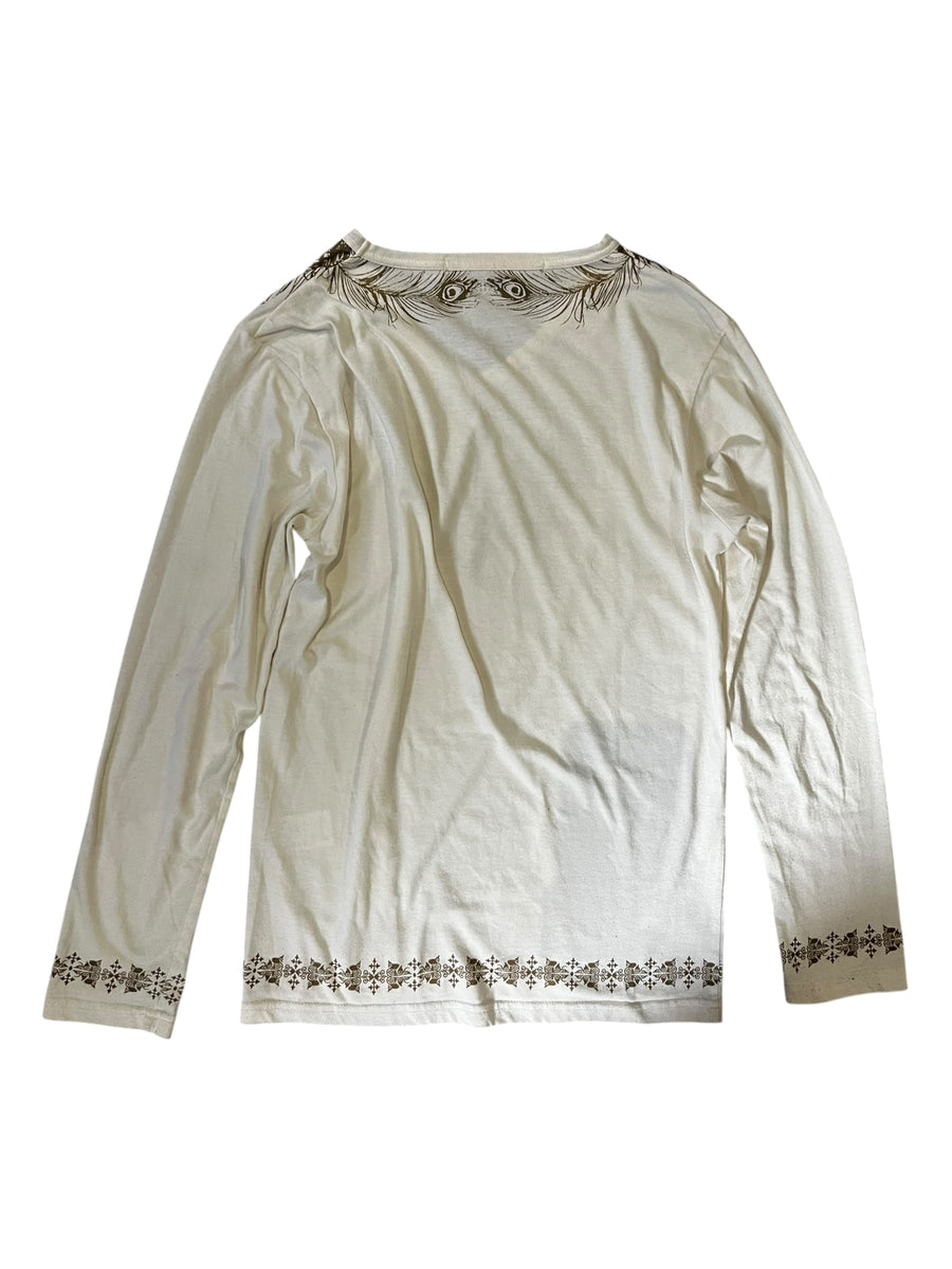Peacock Feather V-Neck Long-Sleeve Top