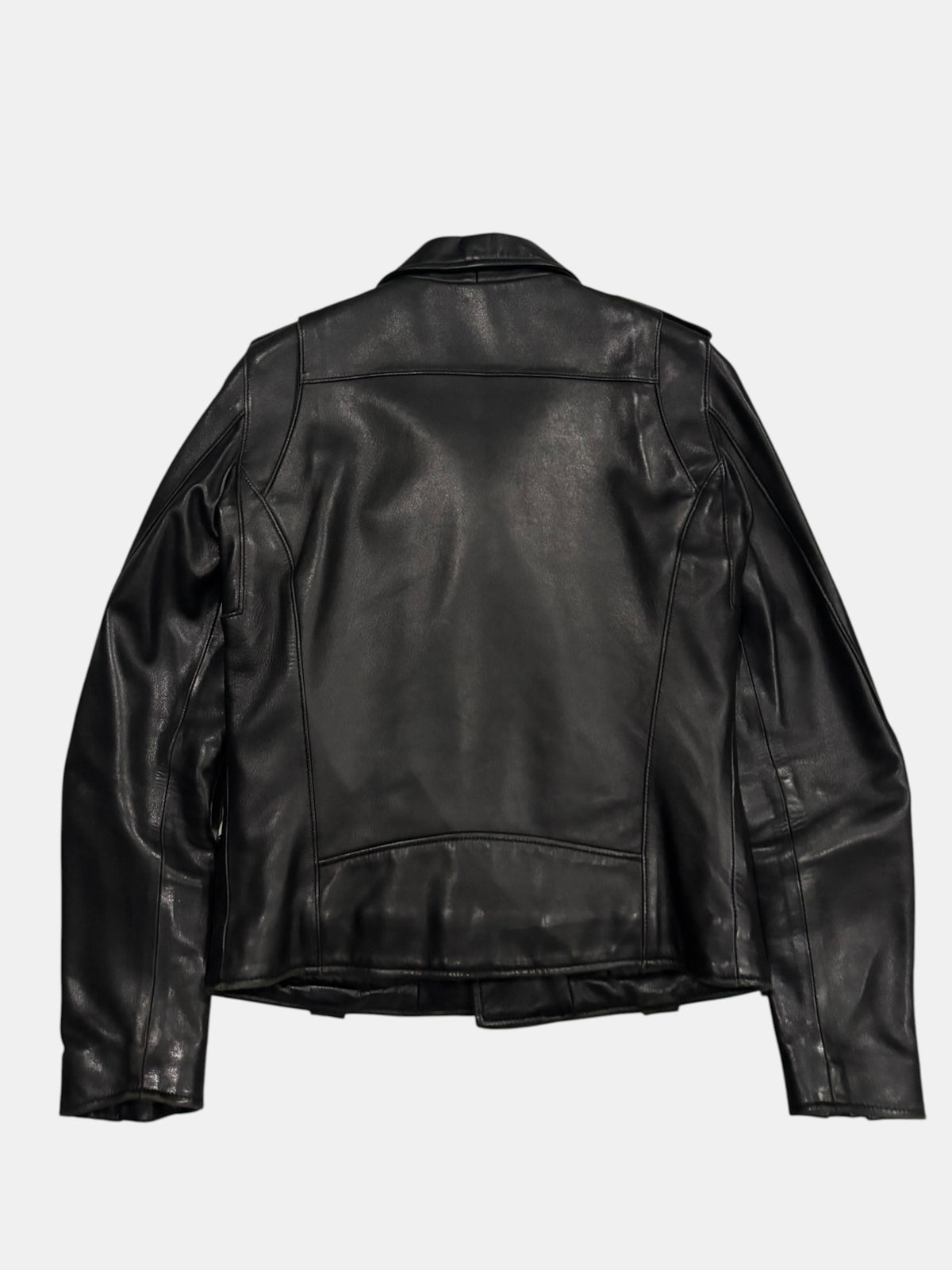 Punk-Rock Asymmetric Leather Moto Jacket with Epaulets
