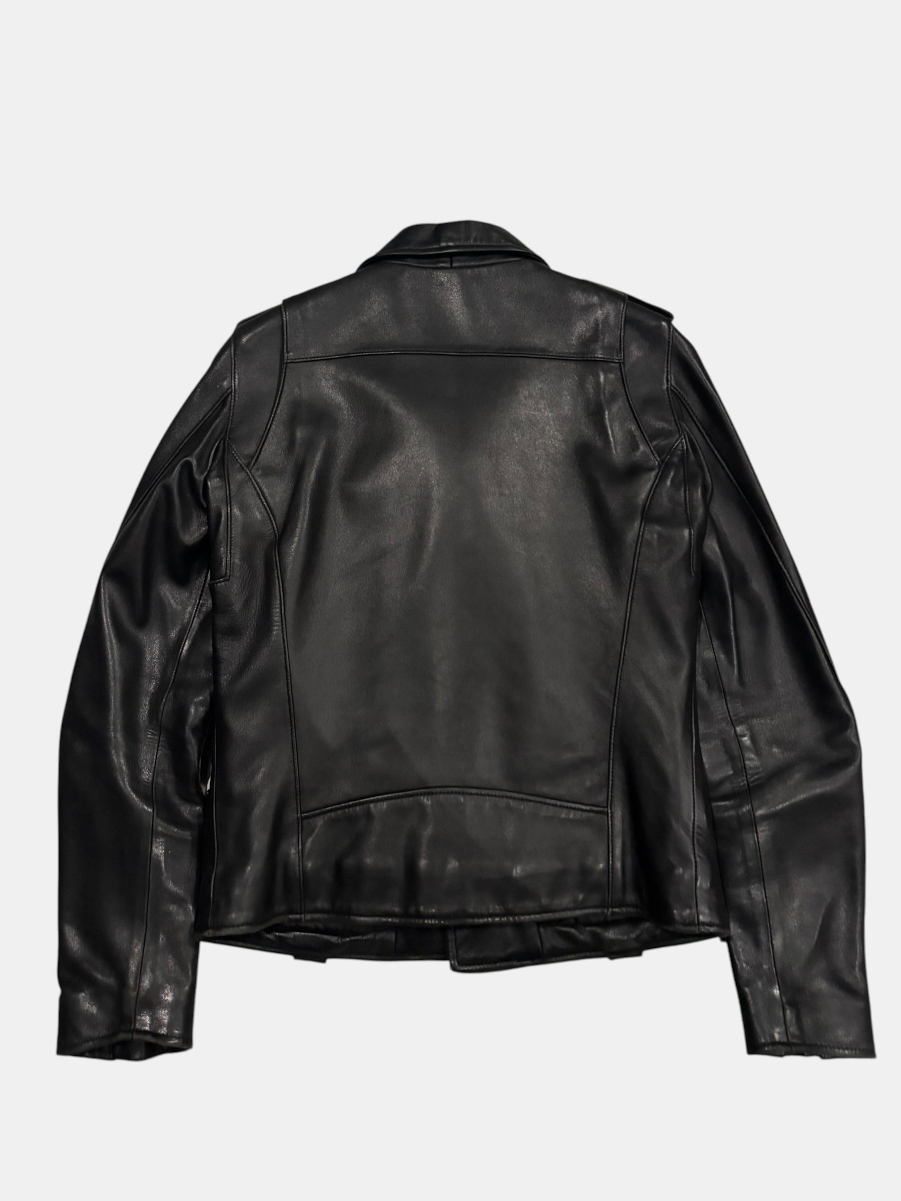Punk-Rock Asymmetric Leather Moto Jacket with Epaulets