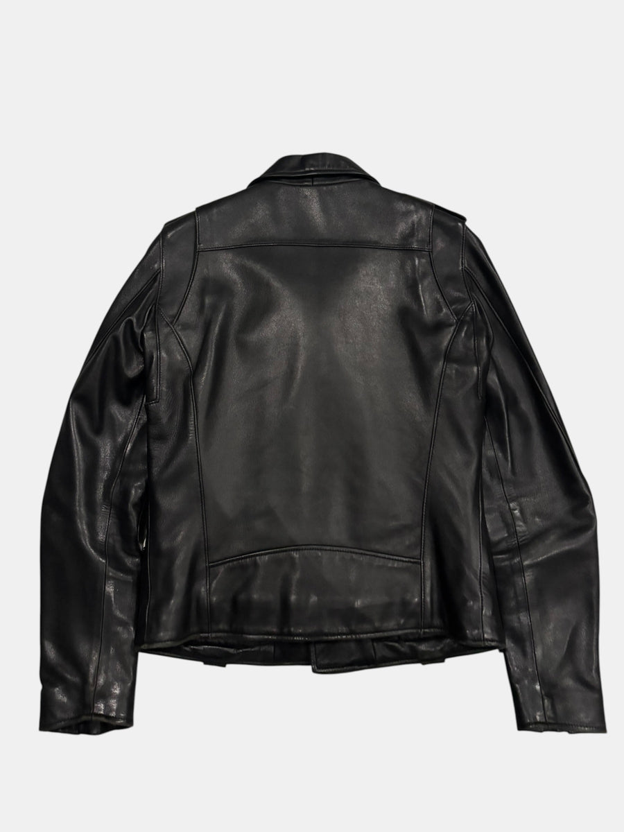 Punk-Rock Asymmetric Leather Moto Jacket with Epaulets