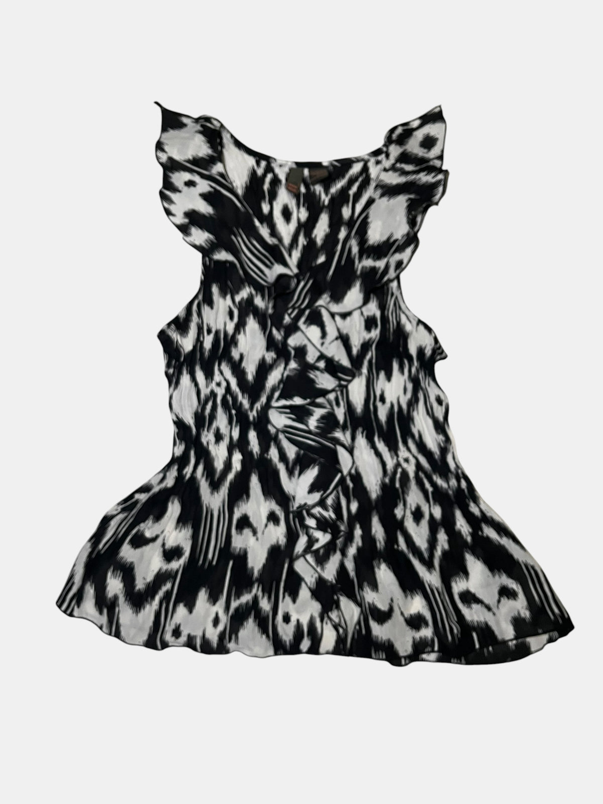 Abstract-Print Ruffle Sleeveless Blouse