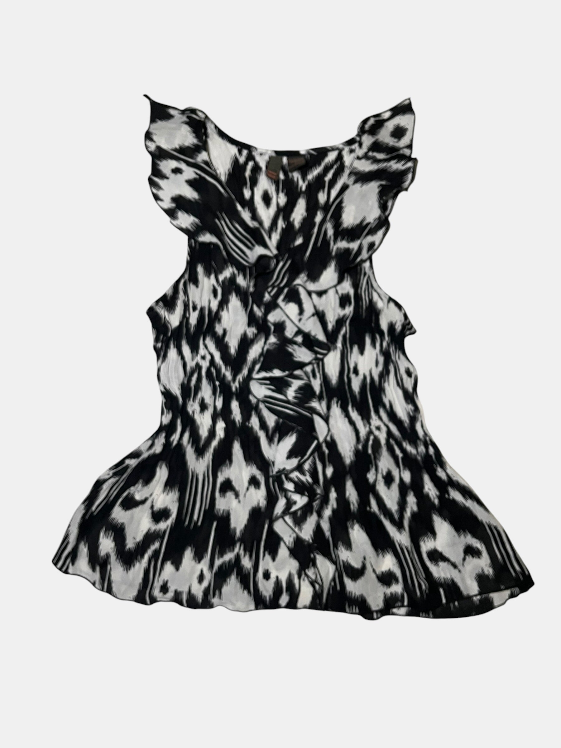 Abstract-Print Ruffle Sleeveless Blouse