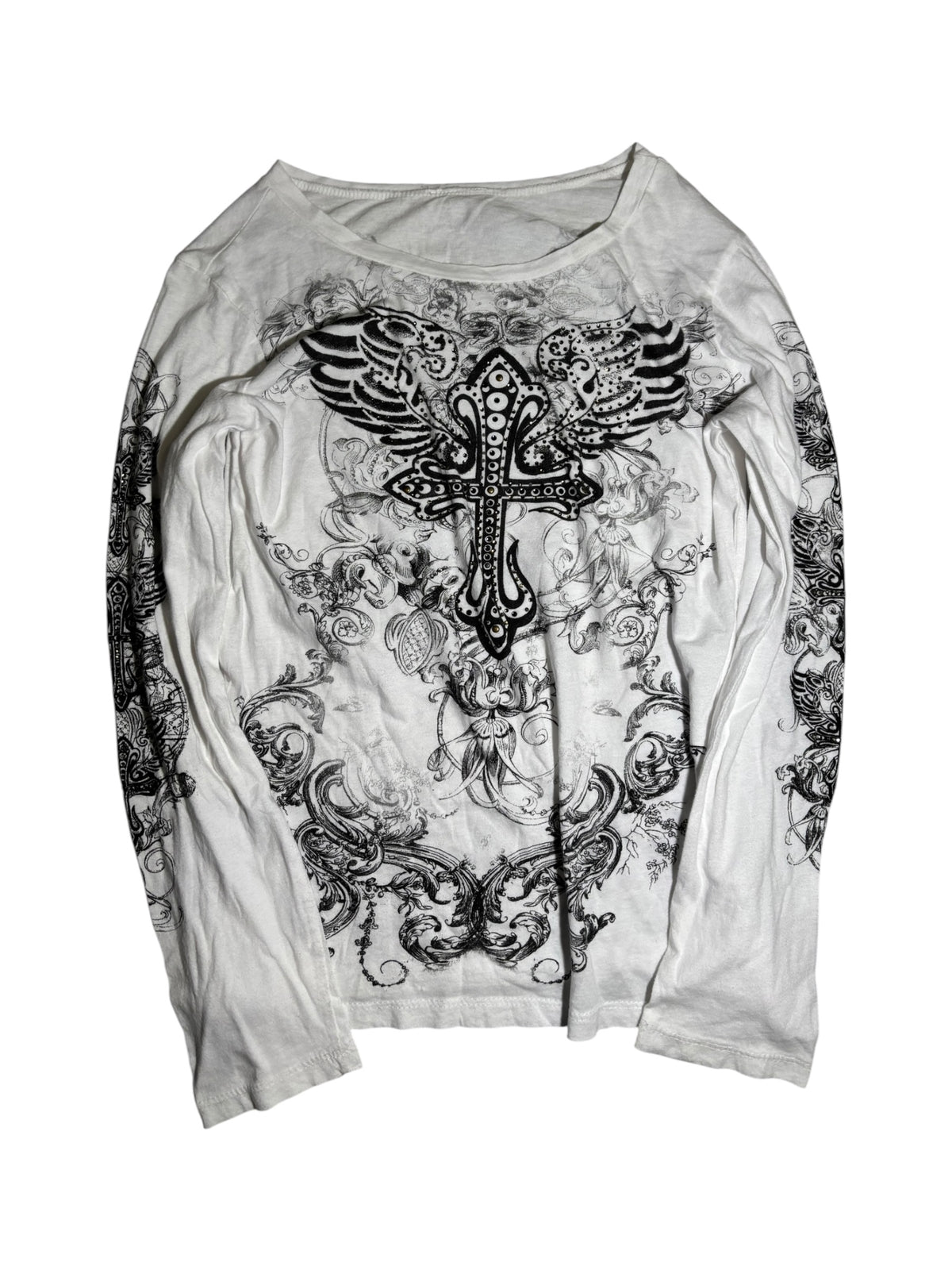 Y2K Embellished Cross Long-Sleeve T-Shirt
