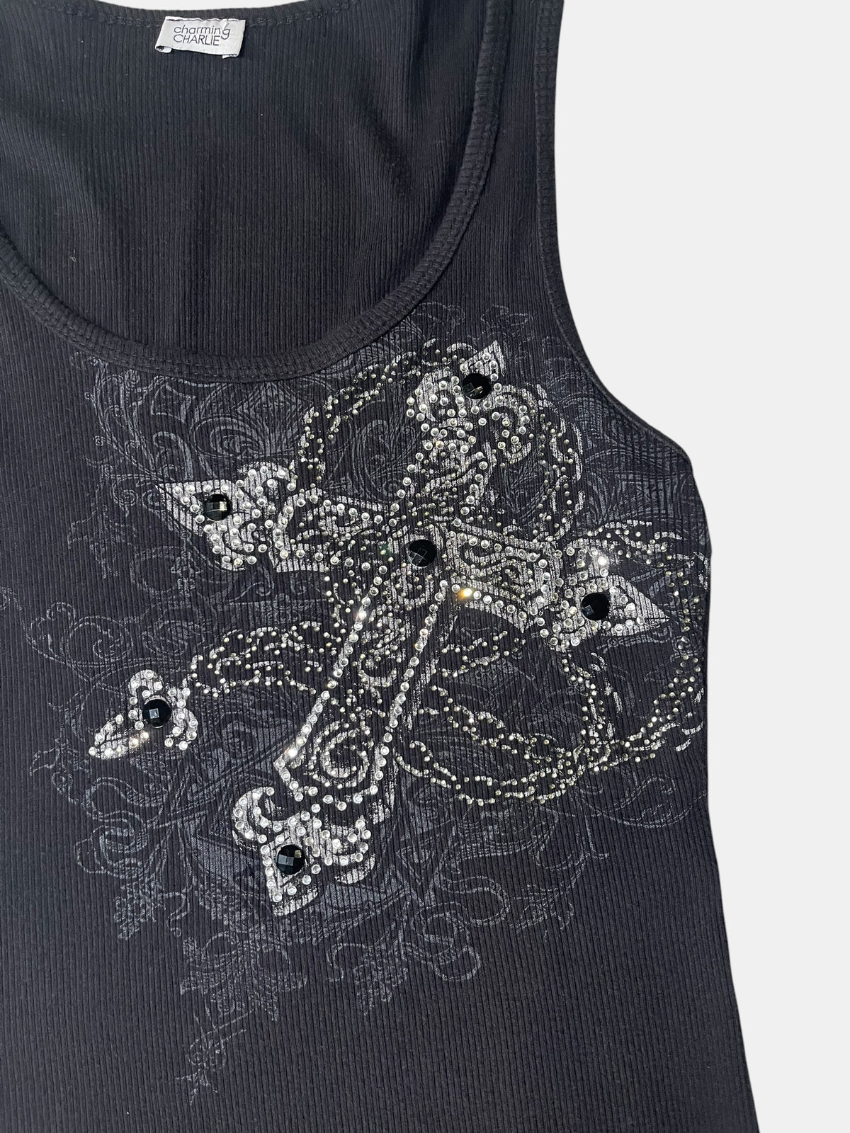 Gothic Rhinestone Cross Tank Top