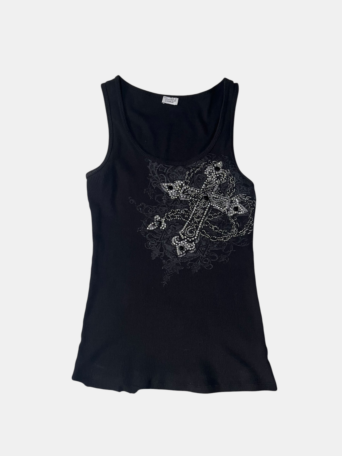 Gothic Rhinestone Cross Tank Top