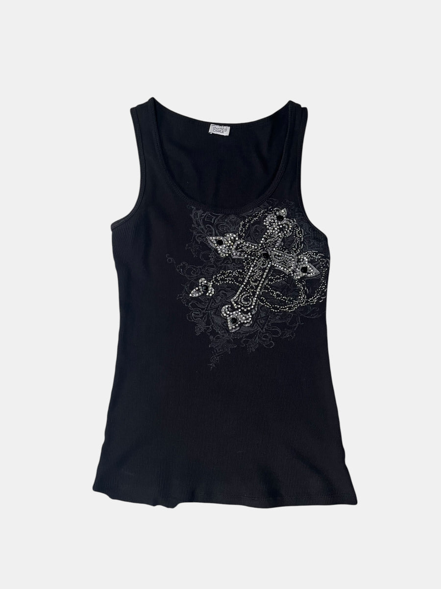 Gothic Rhinestone Cross Tank Top