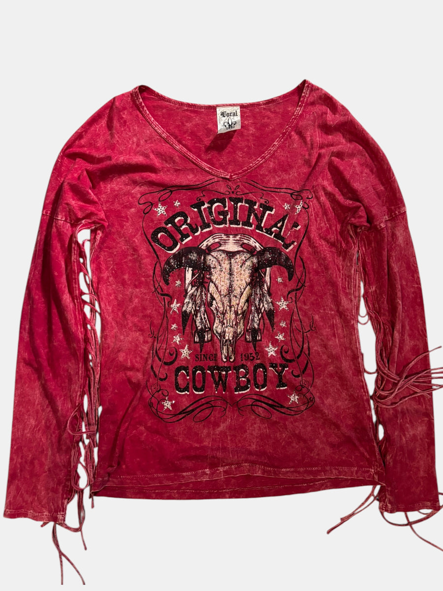 Y2K Rhinestone Cow Skull Long Sleeve