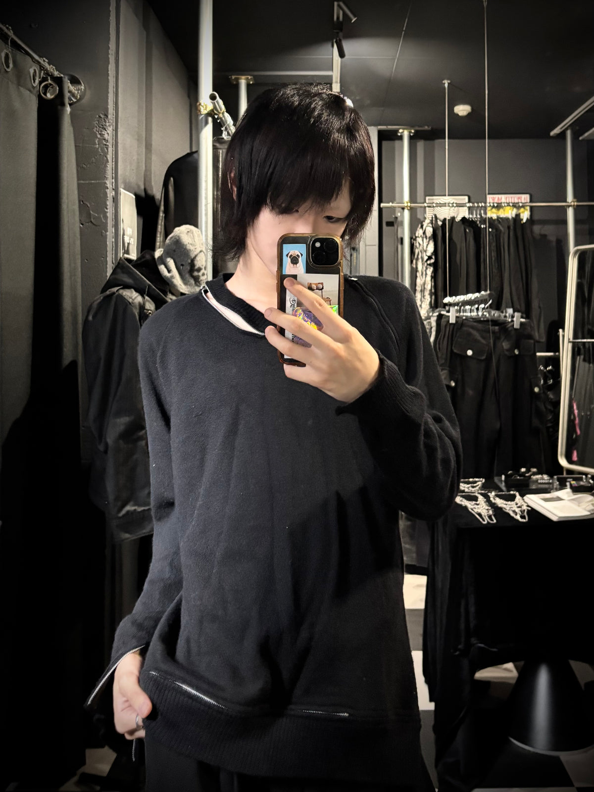 Zip-Detail V-Neck Sweater