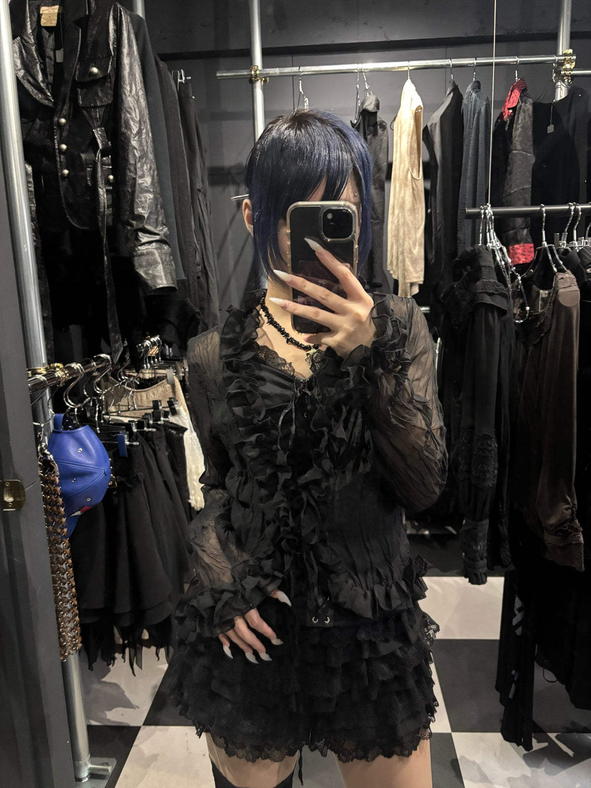 Sheer Ruffle Pleated Blouse