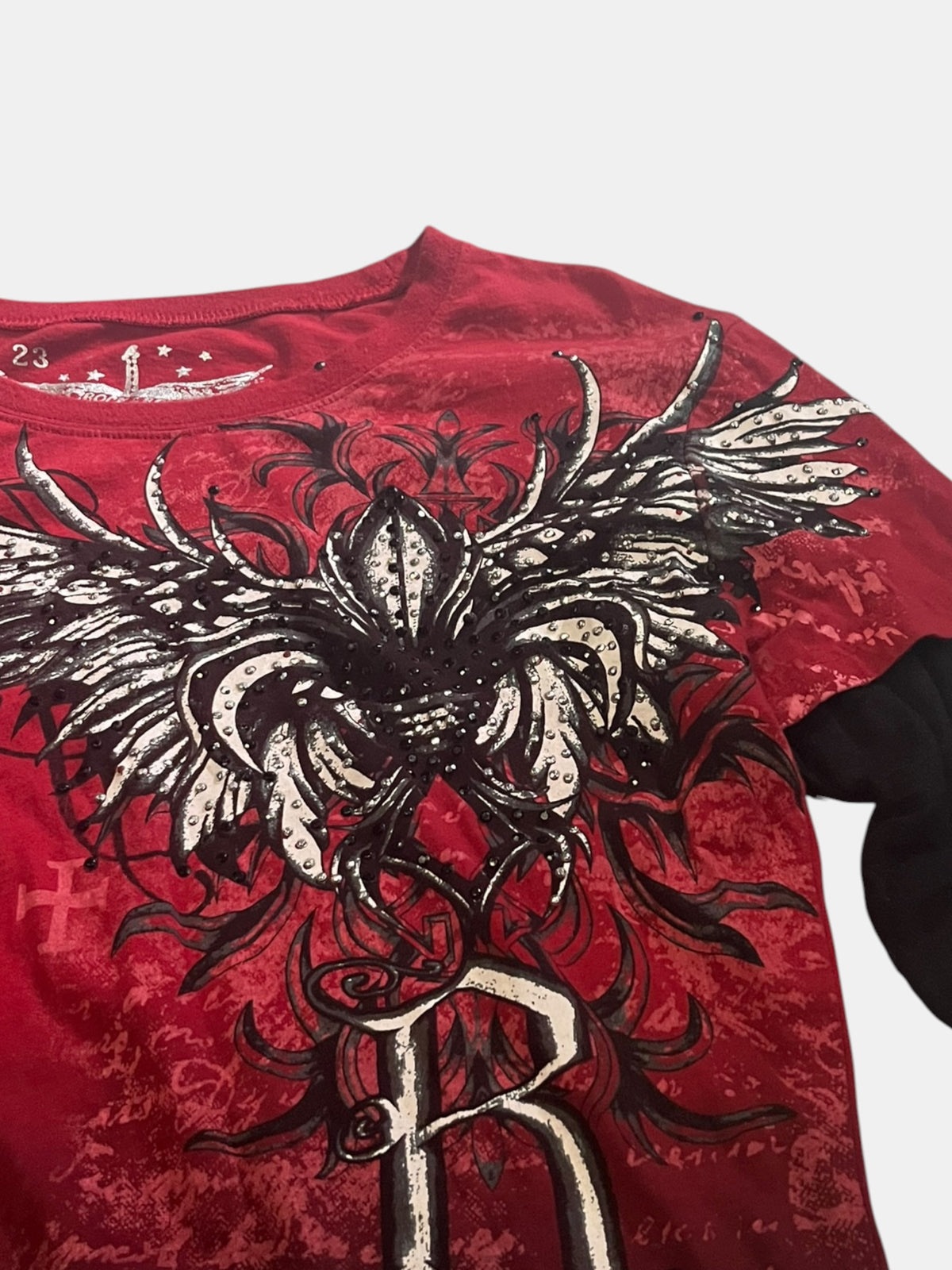 Gothic Winged Faux-Layered Long Sleeve Tee