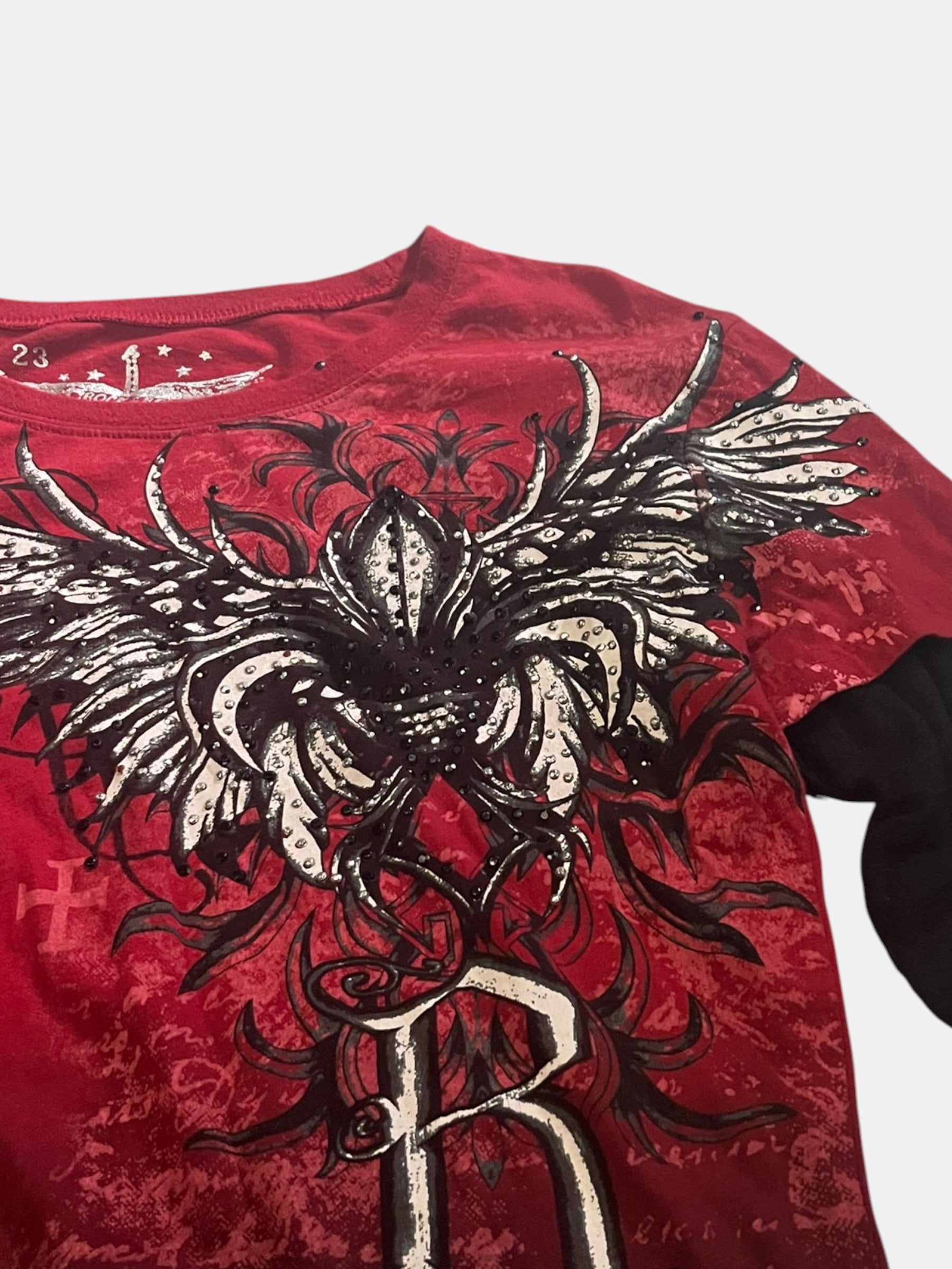 Gothic Winged Faux-Layered Long Sleeve Tee