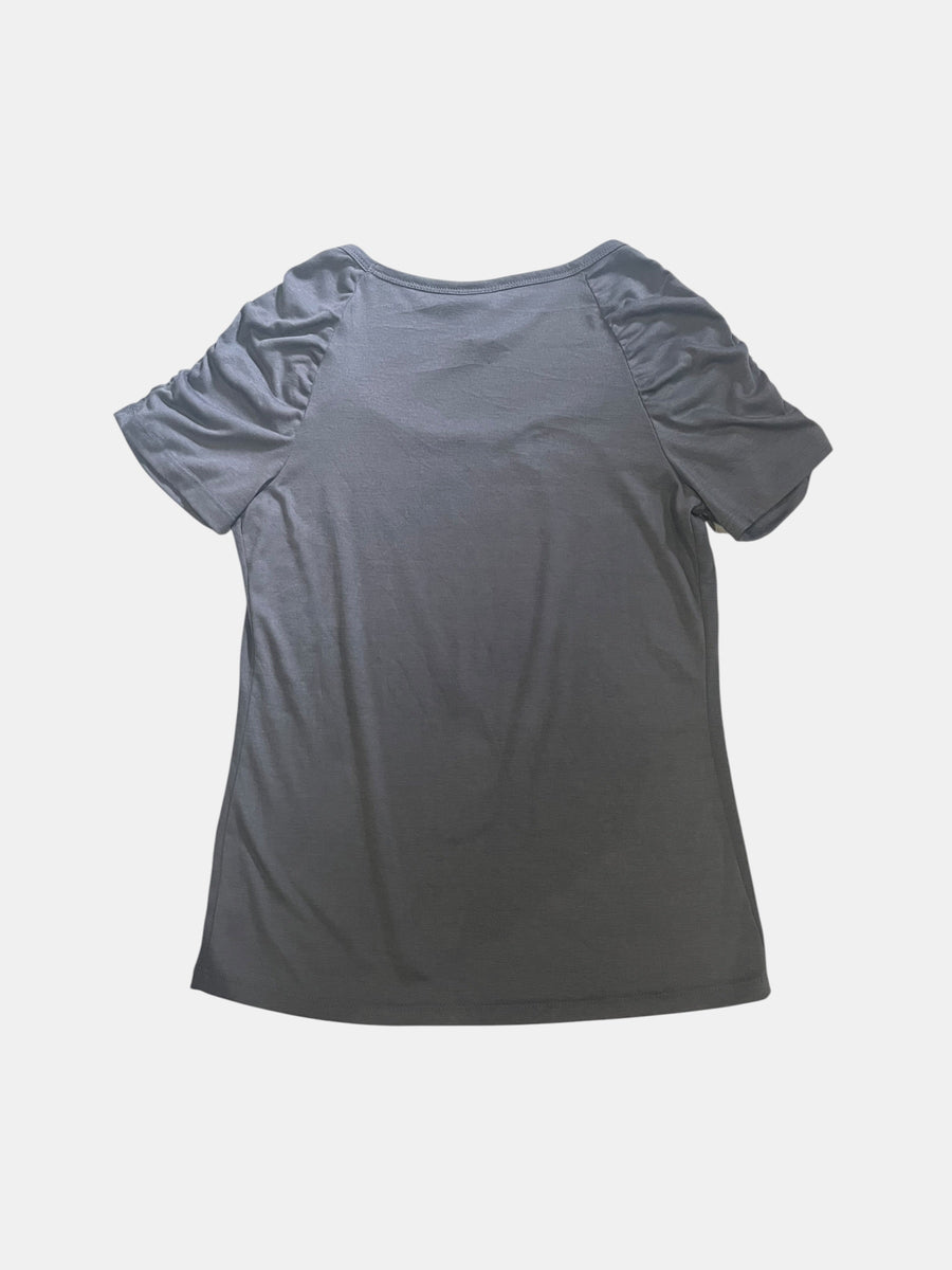 Ruched Sleeve Rhinestone Graphic Tee