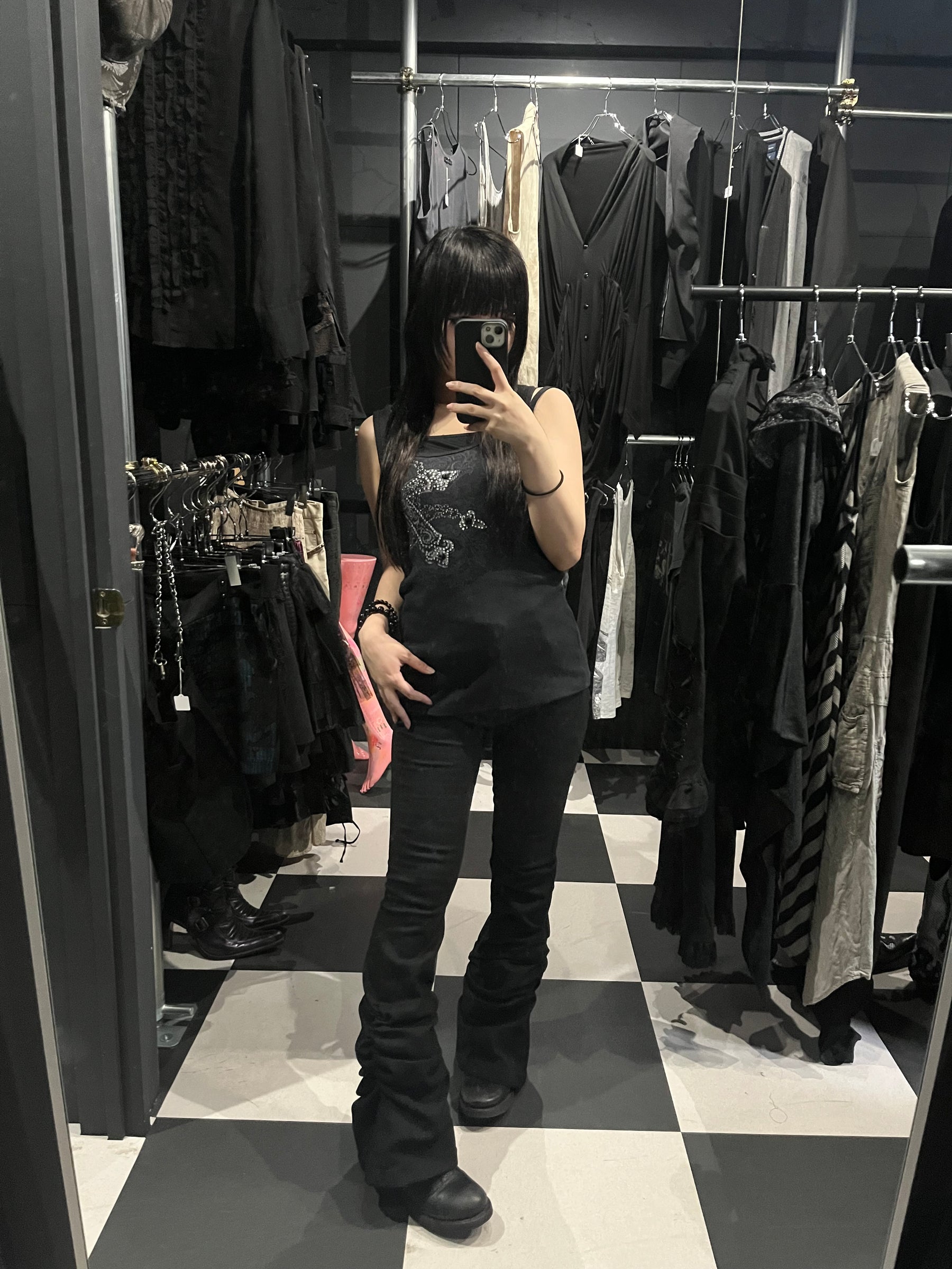 Gothic Rhinestone Cross Tank Top