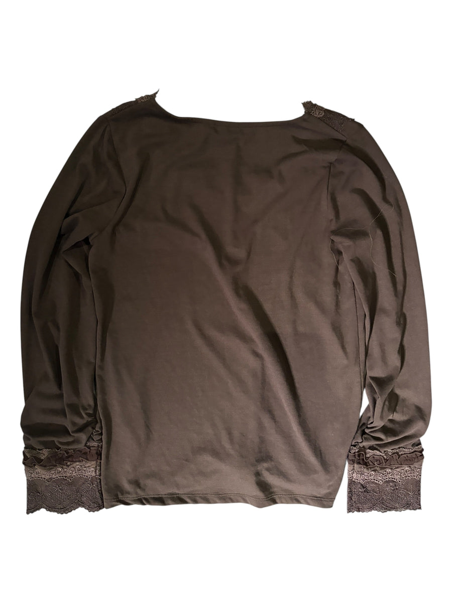 axes femme Lace-Trim Long Sleeve Top