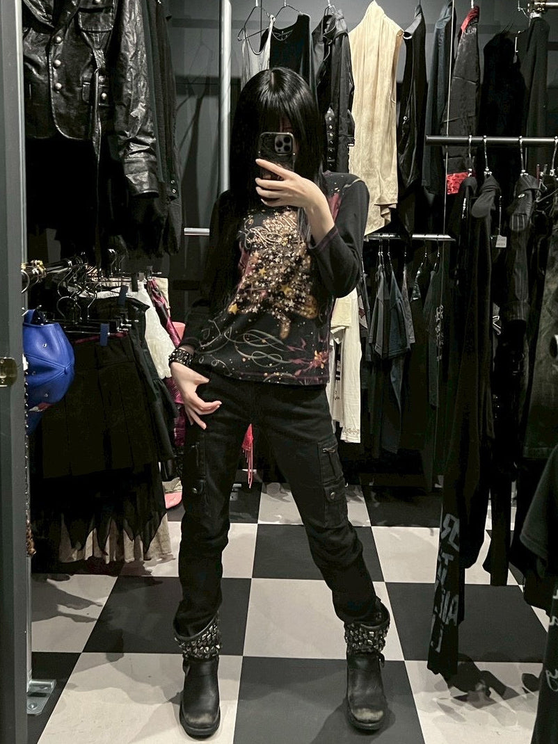 Y2K Holiday Print Long-Sleeve Top