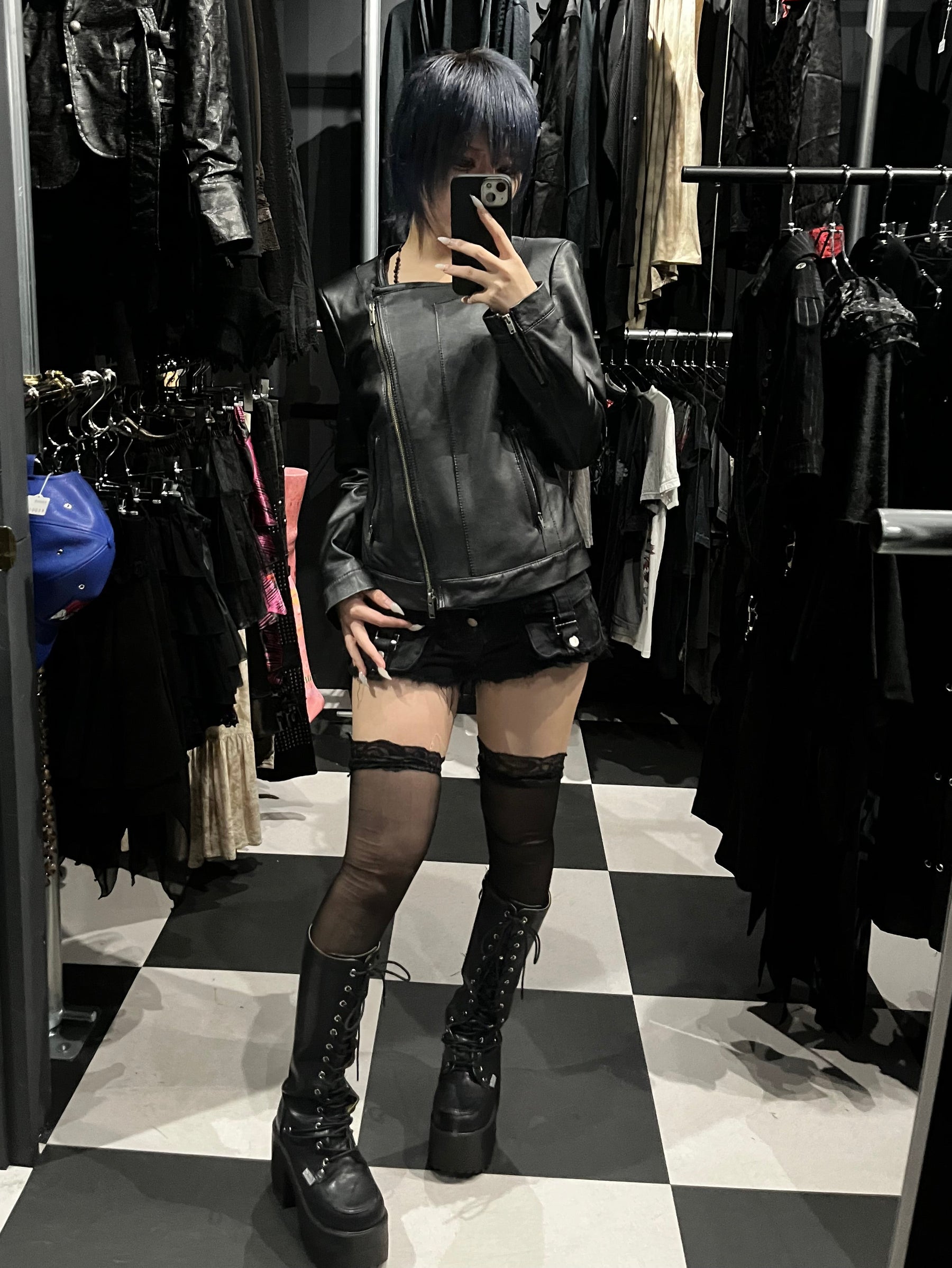 DKNY Minimalist Collarless Asymmetric Leather Jacket