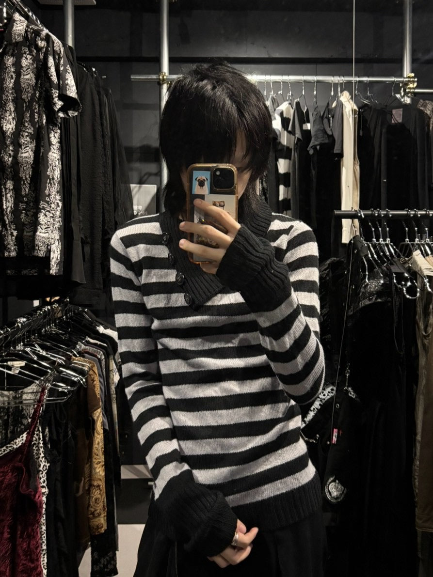 Buttoned Funnel-Neck Sweater