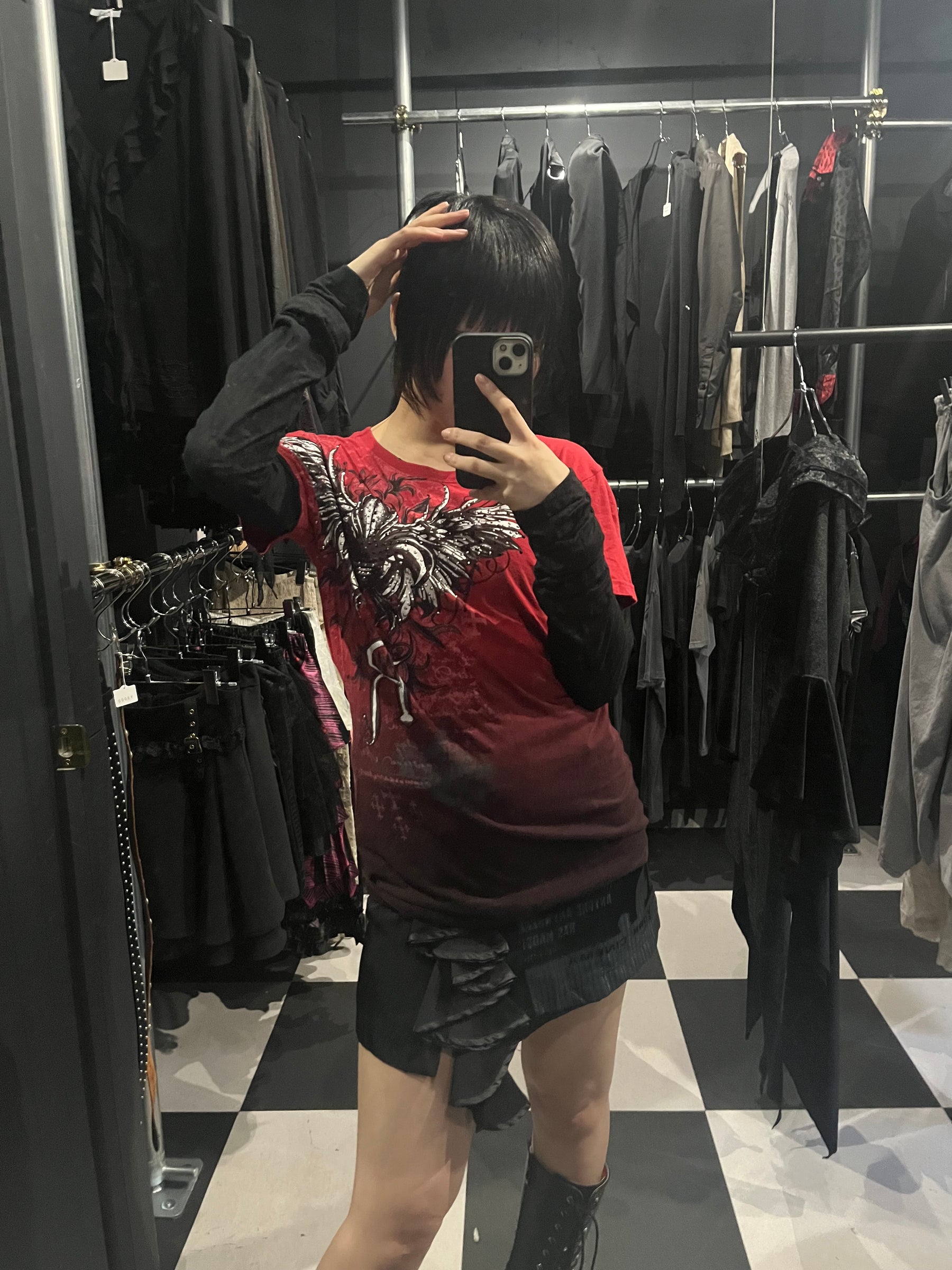 Gothic Winged Faux-Layered Long Sleeve Tee
