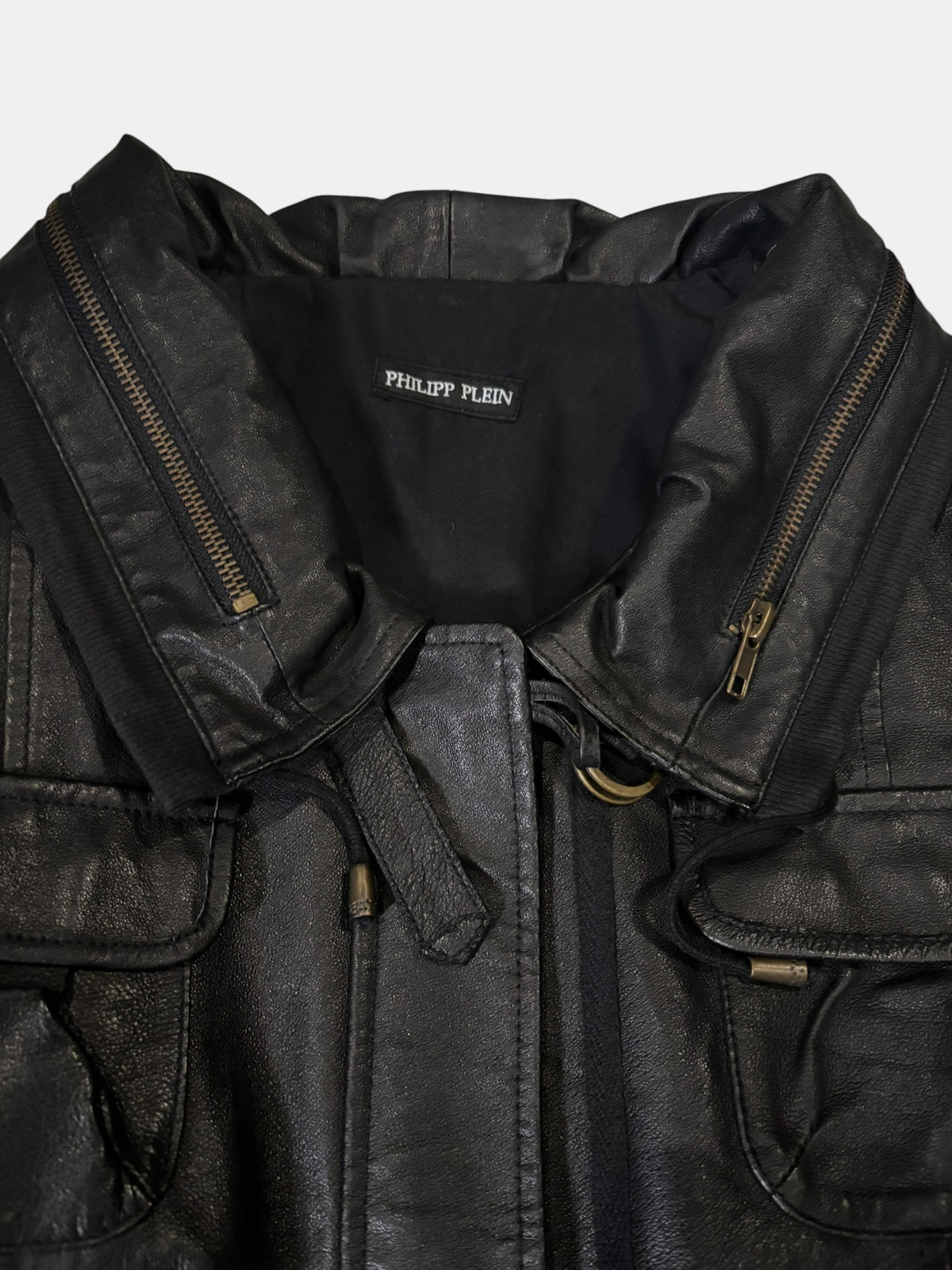 Philipp Plein D-Ring Funnel Neck Leather Jacket