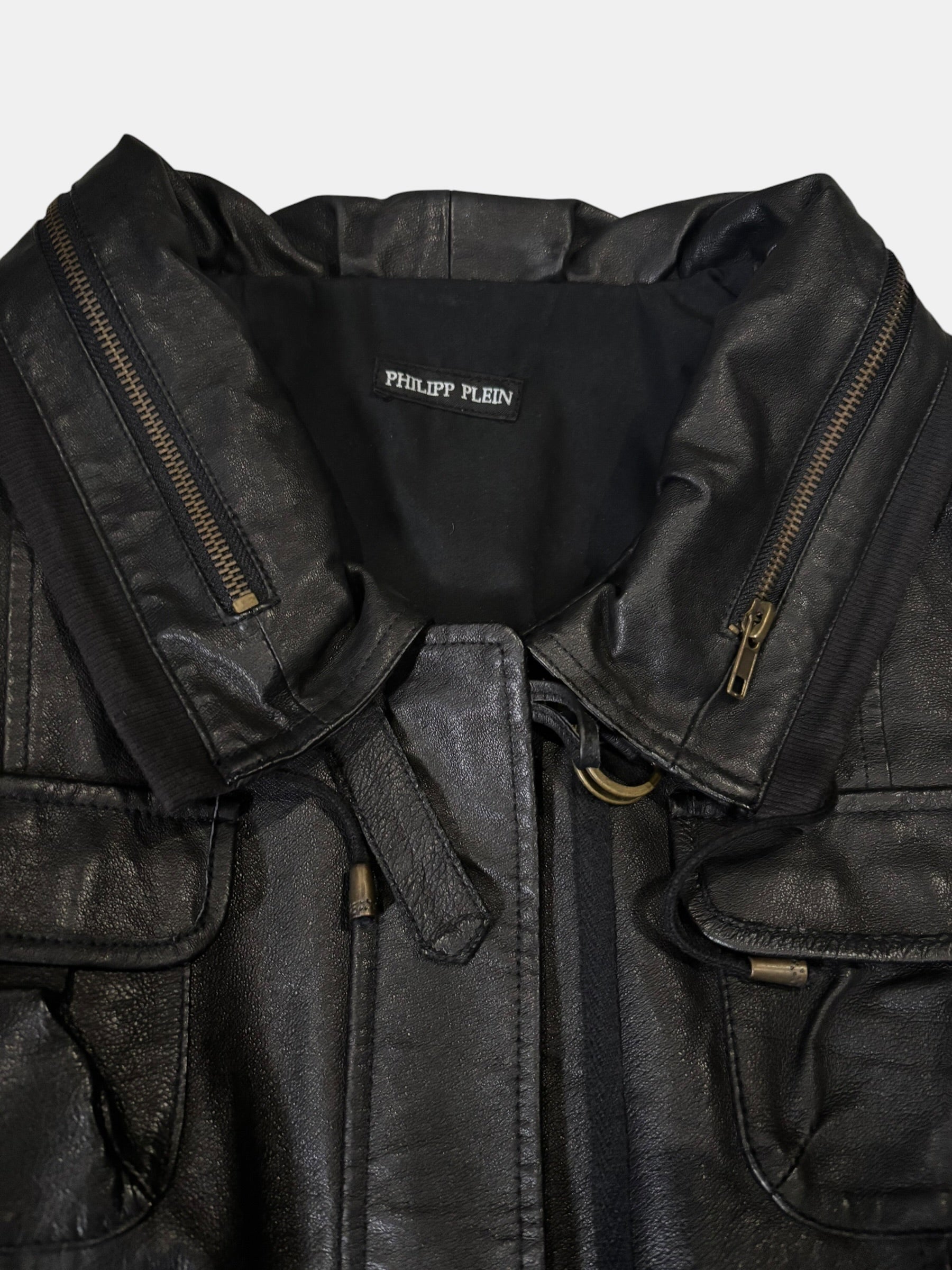 Philipp Plein D-Ring Funnel Neck Leather Jacket