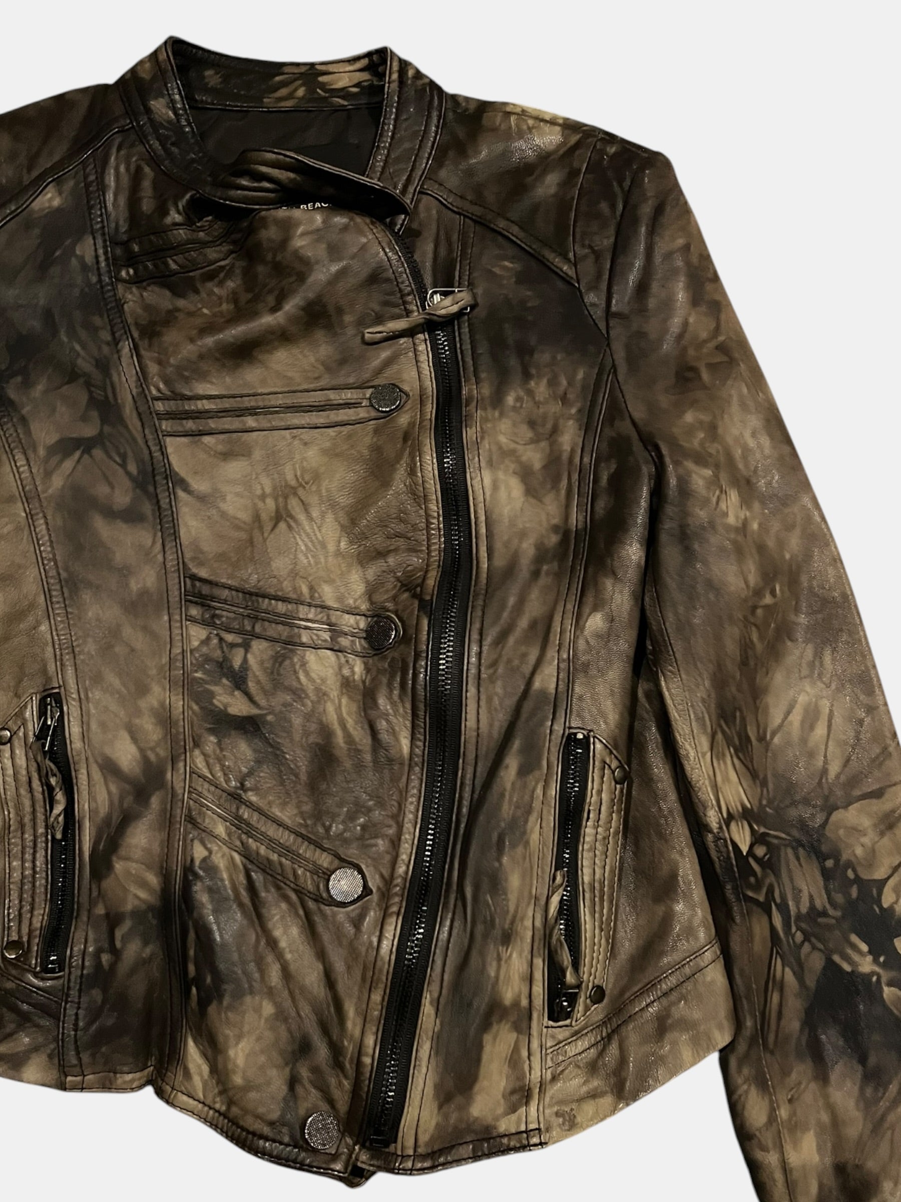 Y2K Tie-Dye Leather Moto Jacket