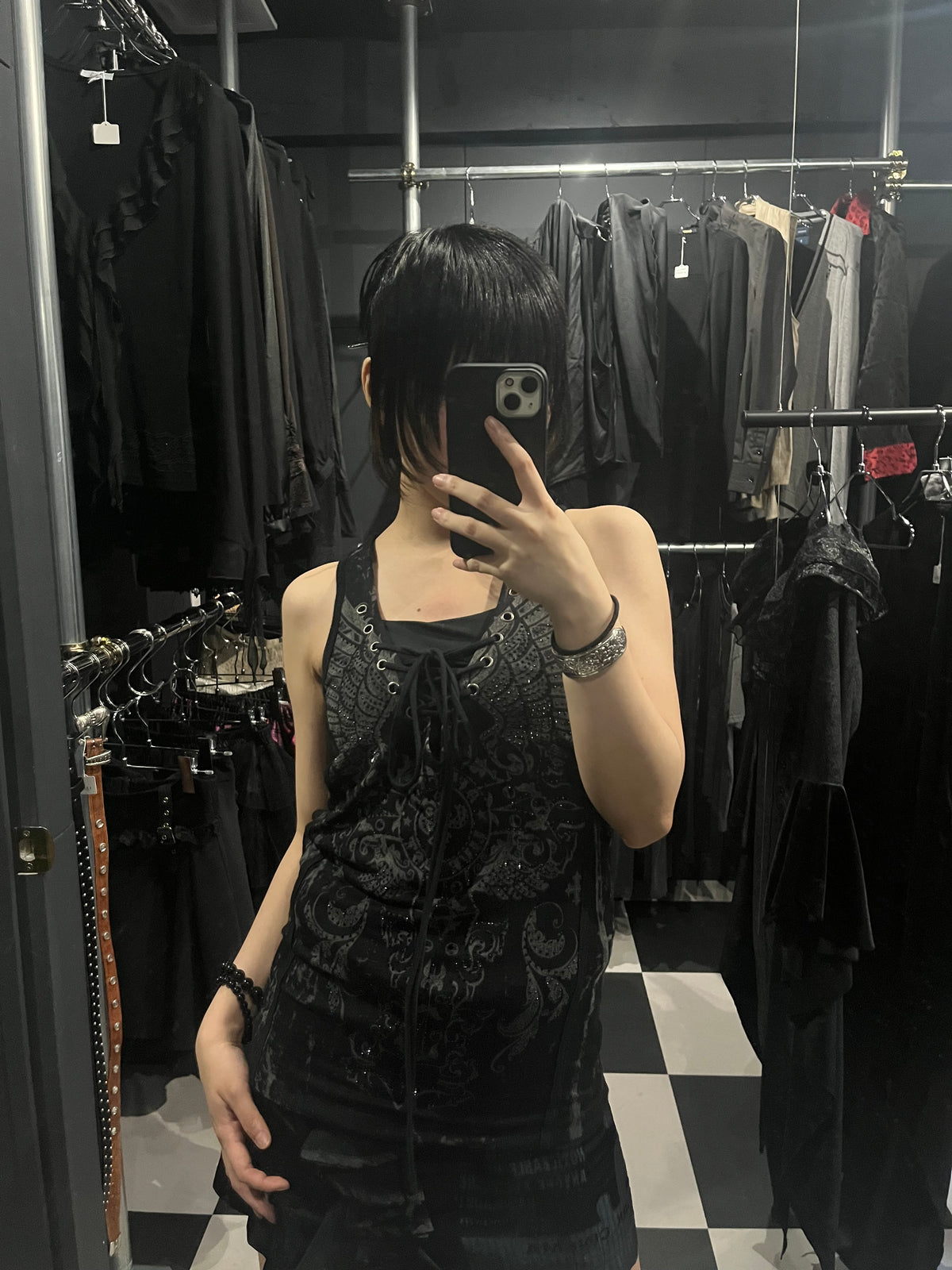 Gothic Angel Wing Lace-Up Tank Top