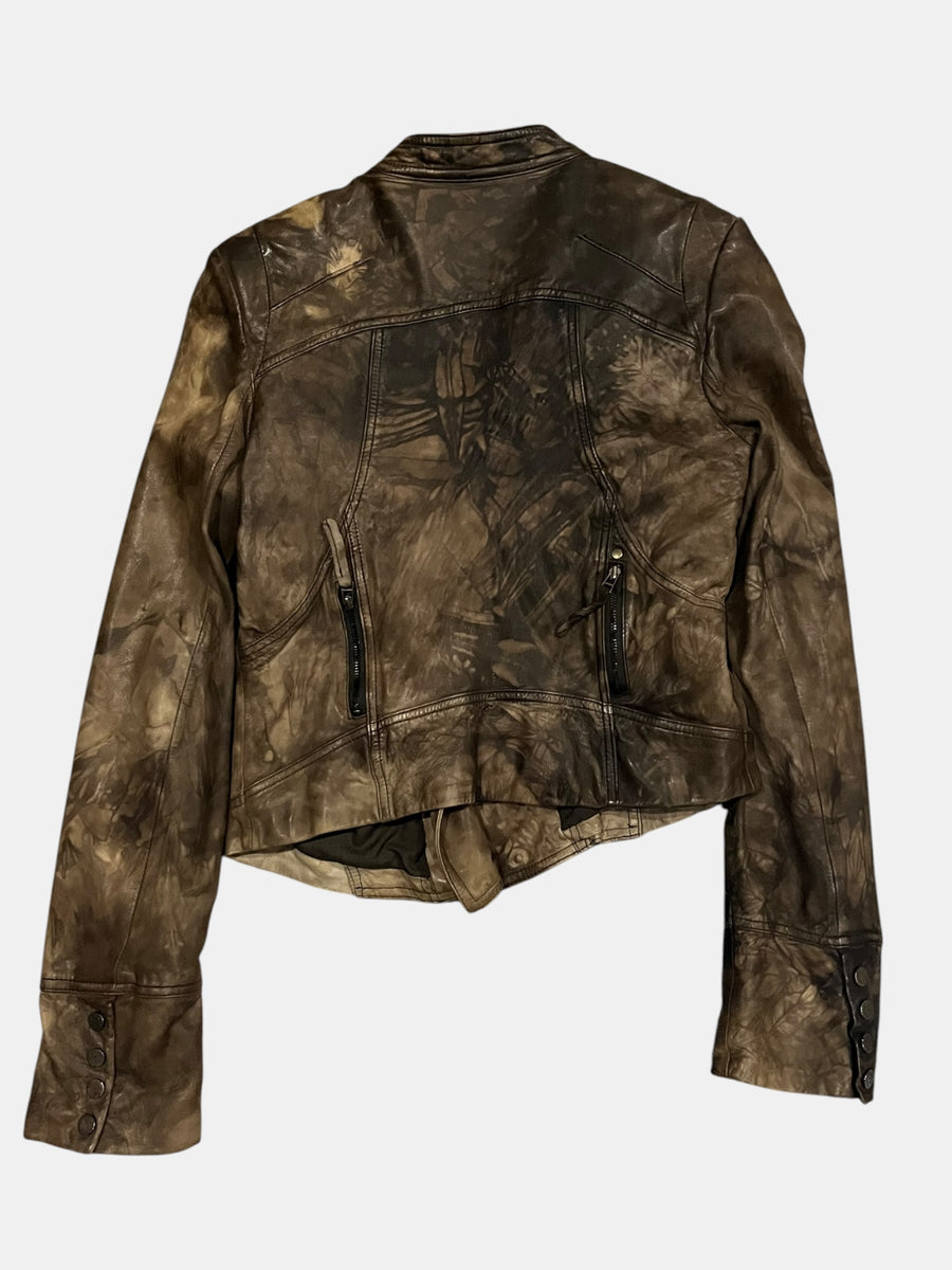 Y2K Tie-Dye Leather Moto Jacket