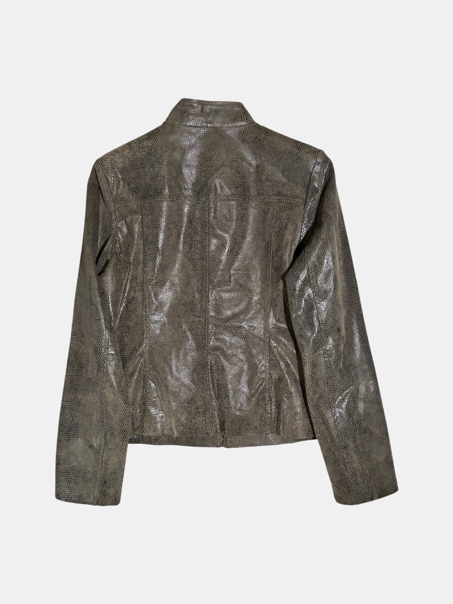 Reptile-Embossed Leather Jacket