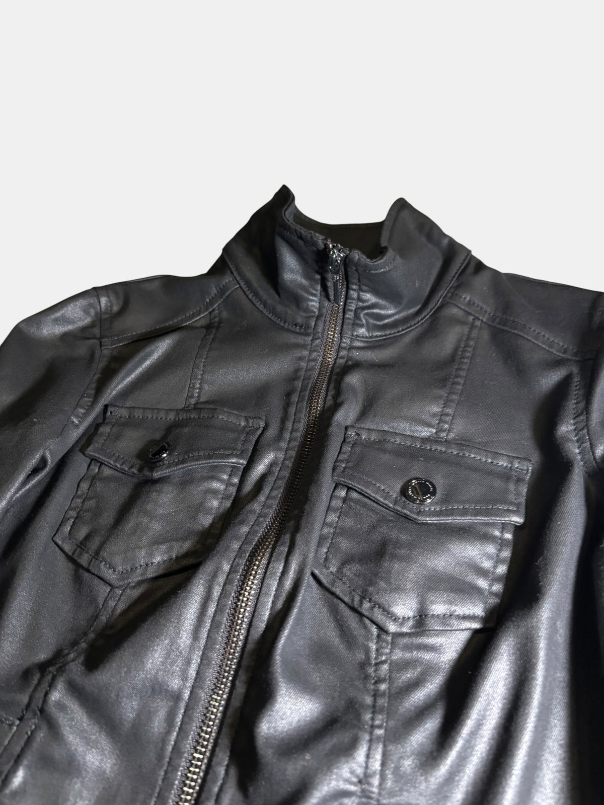 Coated Stand Collar Zip Jacket