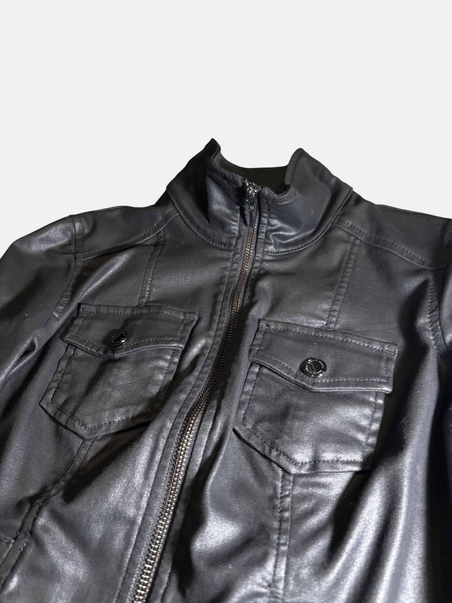 Coated Stand Collar Zip Jacket