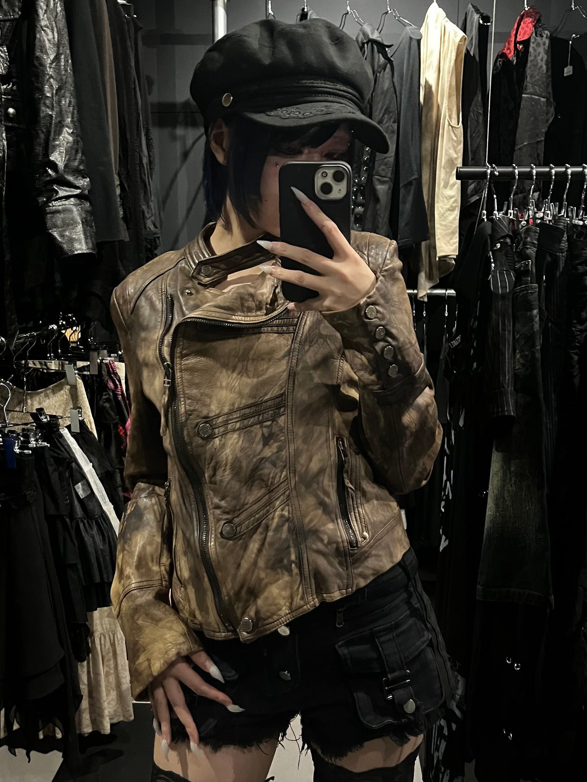 Y2K Tie-Dye Leather Moto Jacket