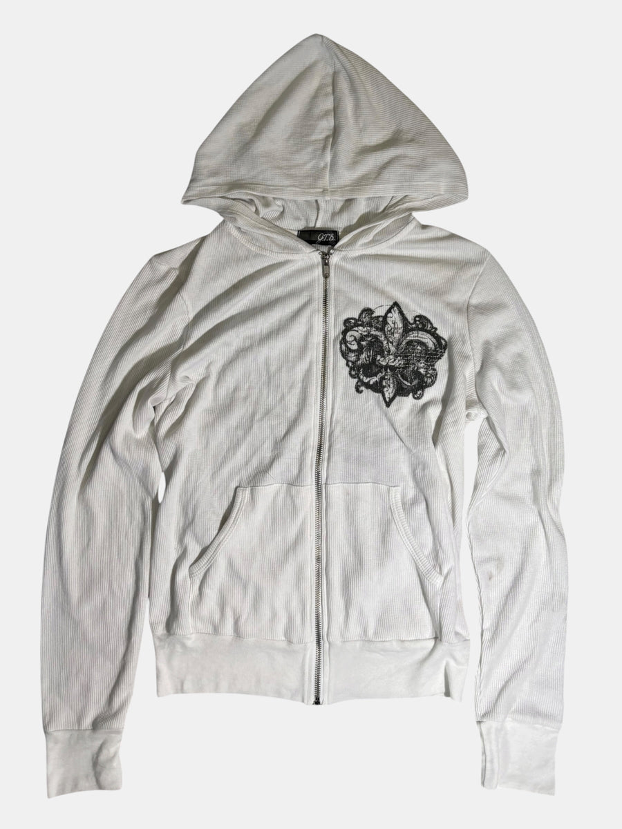 Y2K Fleur-de-Lis Thermal Zip-Up Hoodie