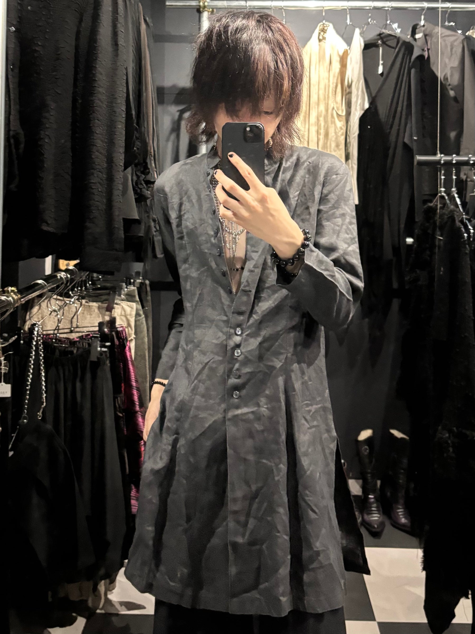 Button-Front Flared Long Shirt