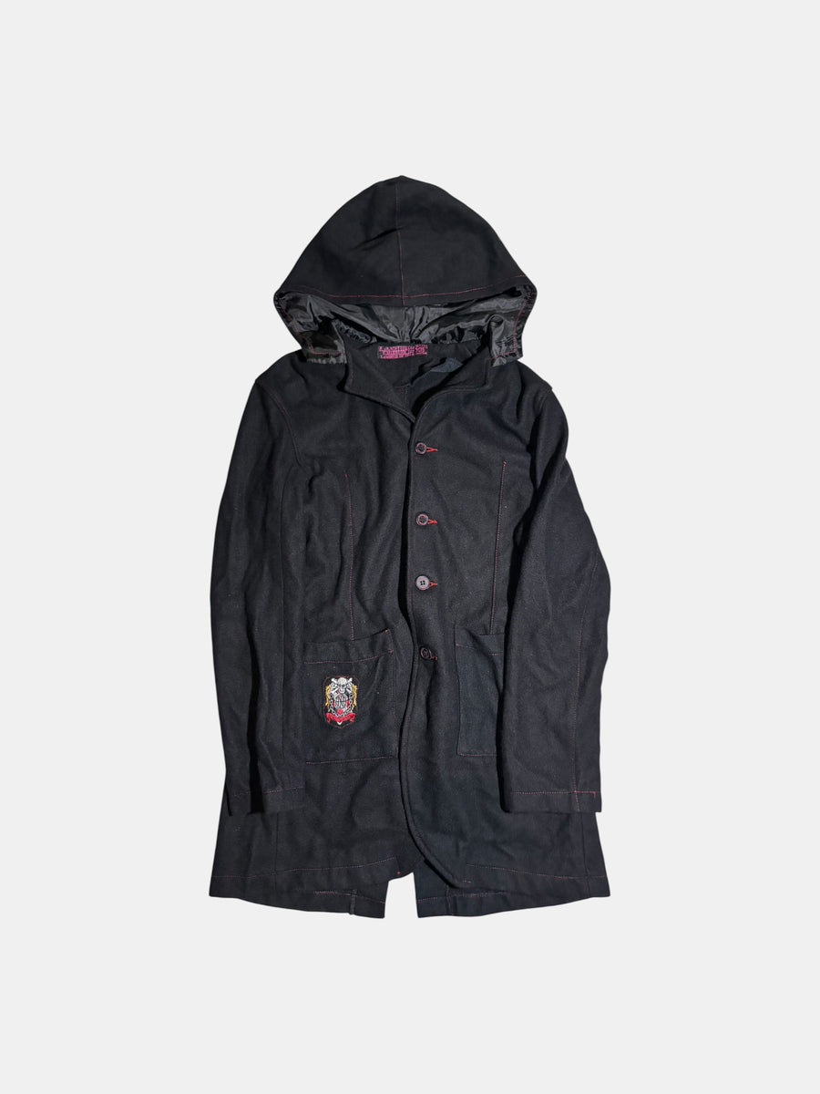 Contrast-Stitch Hooded Coat