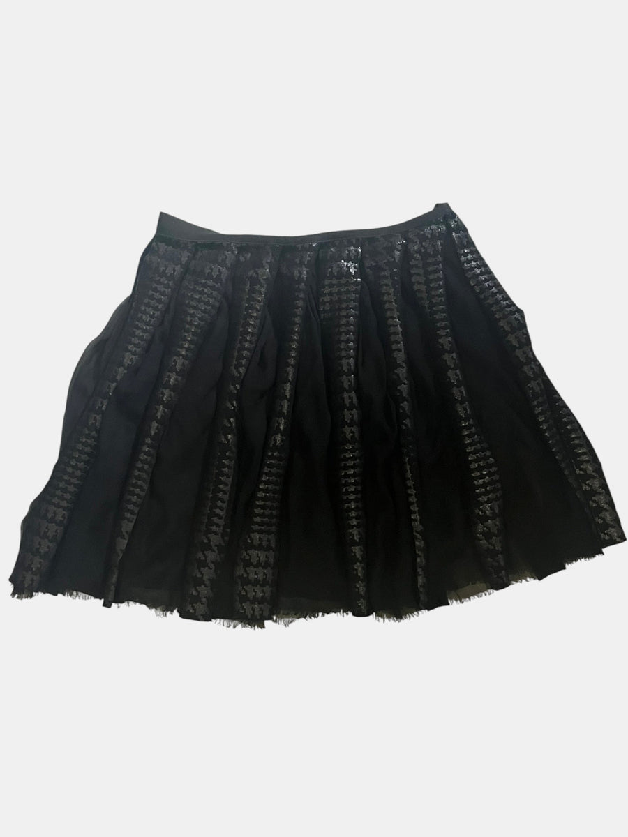 sacai Pleated Mini Skirt with Sheer Houndstooth Panels