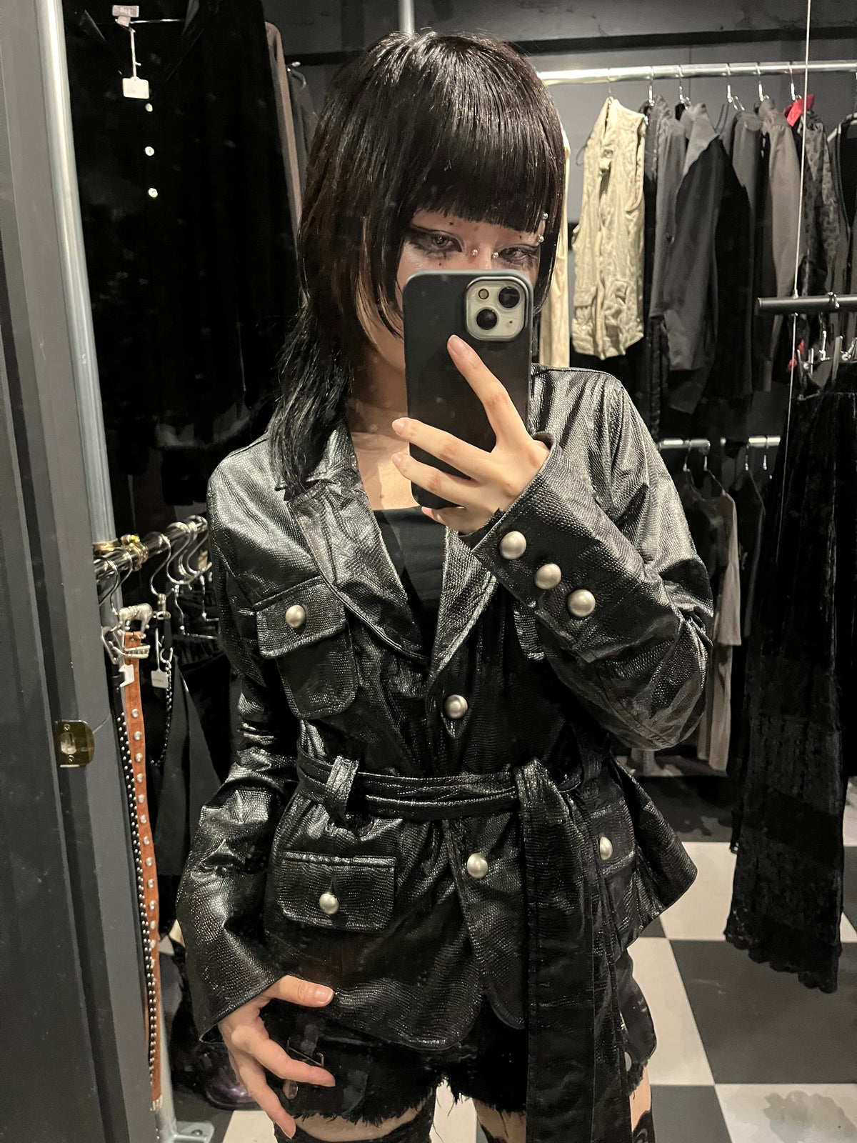 Faux Leather Belted Jacket