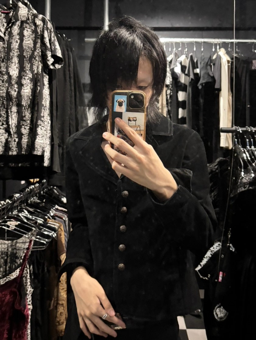 Ornate-Button Leather Jacket