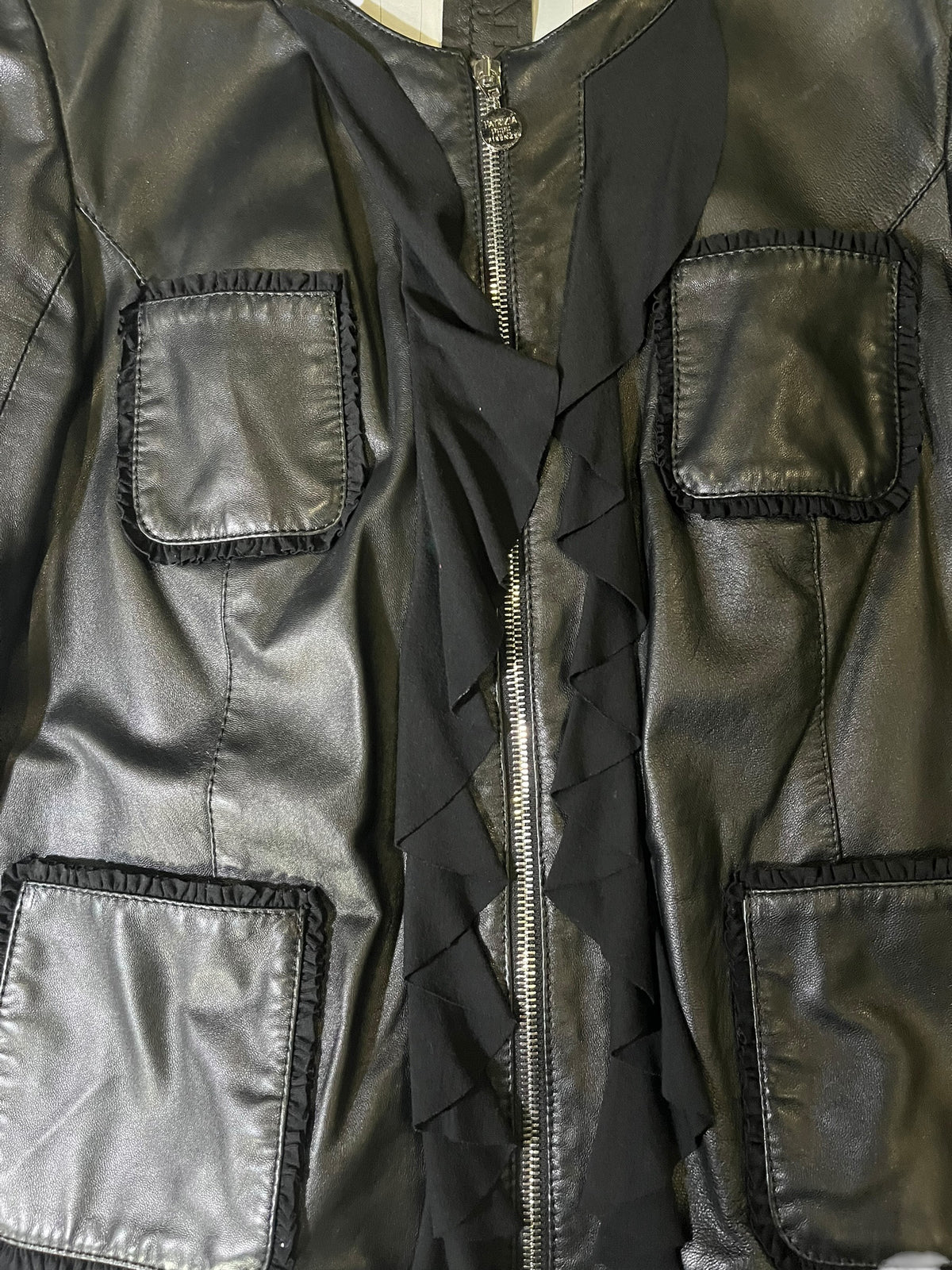 Patrizia Pepe Ruffle Leather Jacket