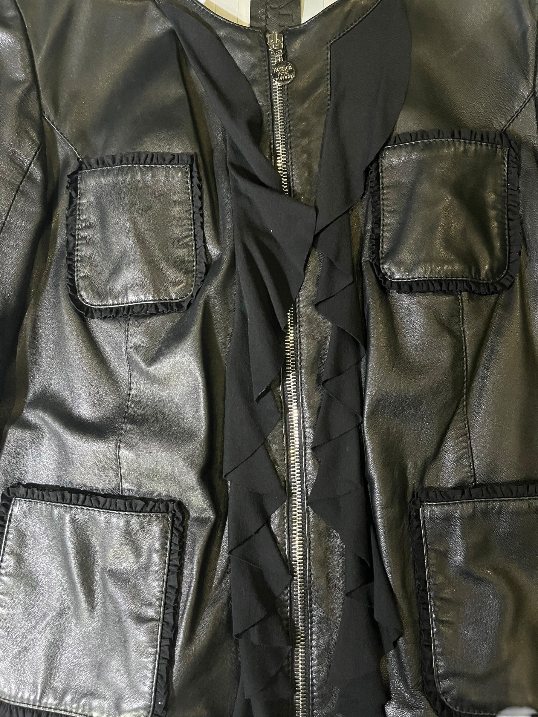 Patrizia Pepe Ruffle Leather Jacket